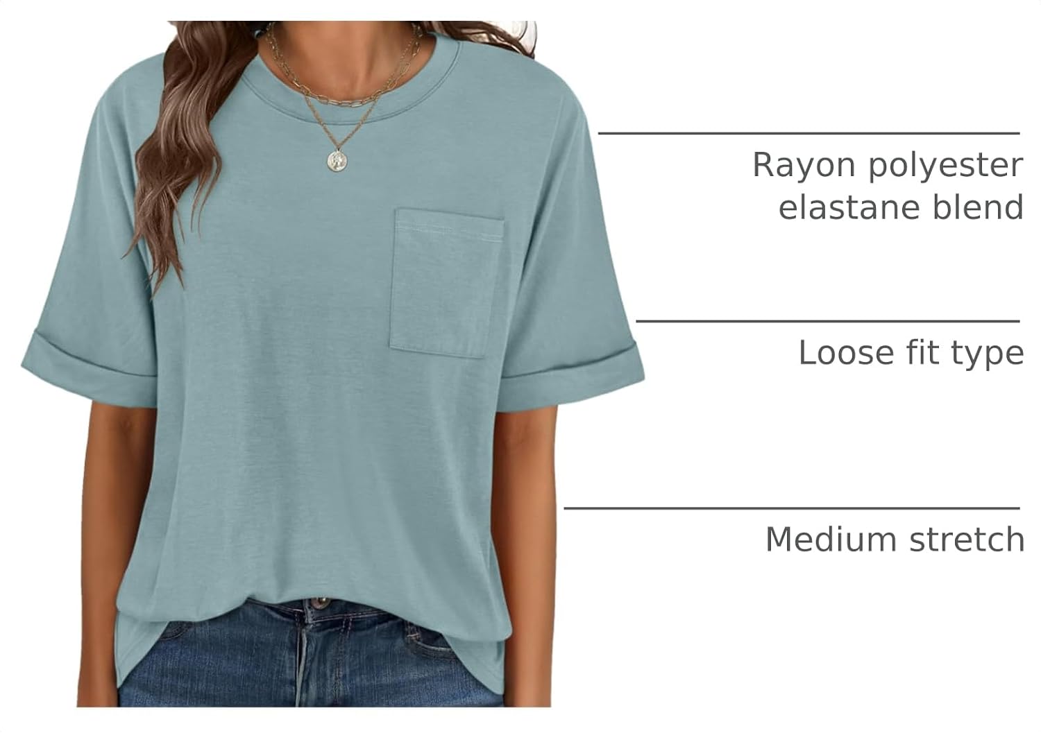 Thumbnail 3 de ANRABESS Women Oversized Short Sleeve Tee with Pocket