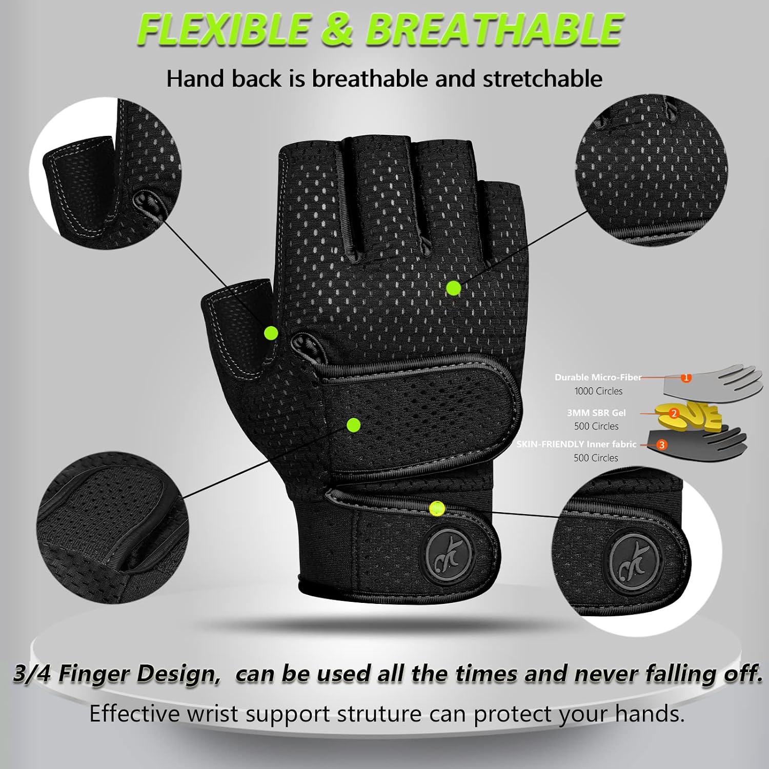 Detalle de MOREOK MK1003 Workout Gloves with 3 mm Gel Palm Pads and Adjustable Wrist