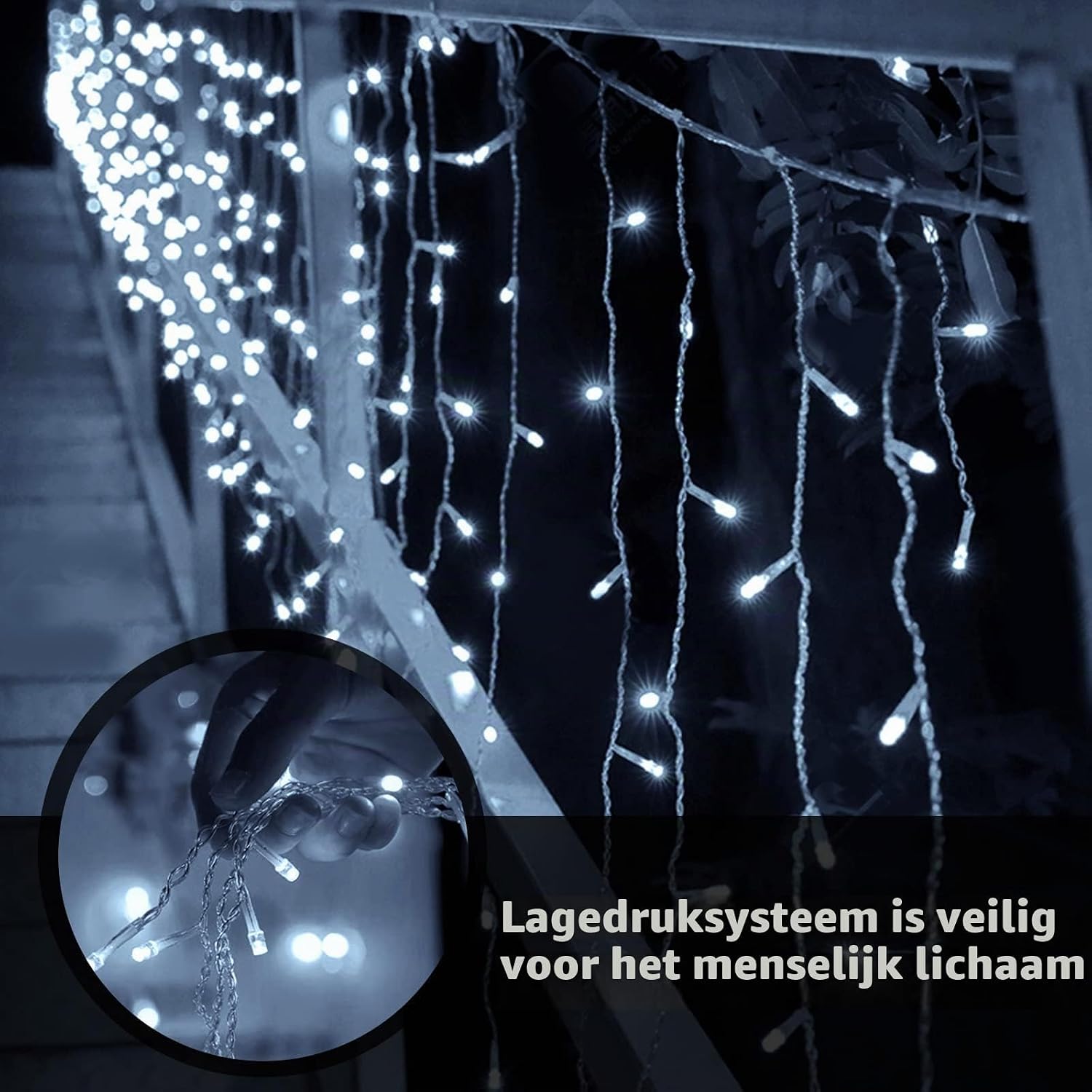 Detalle 2 de HOSPAOP YL400C-31 ijspegelverlichting, 10 m, 400 witte leds en 8 lichtstanden