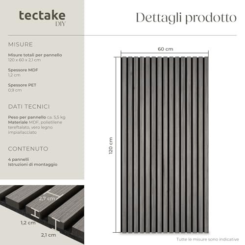 Detalle de tectake Set da 4 Pannelli Acustici in MDF e Legno Massello con Feltro