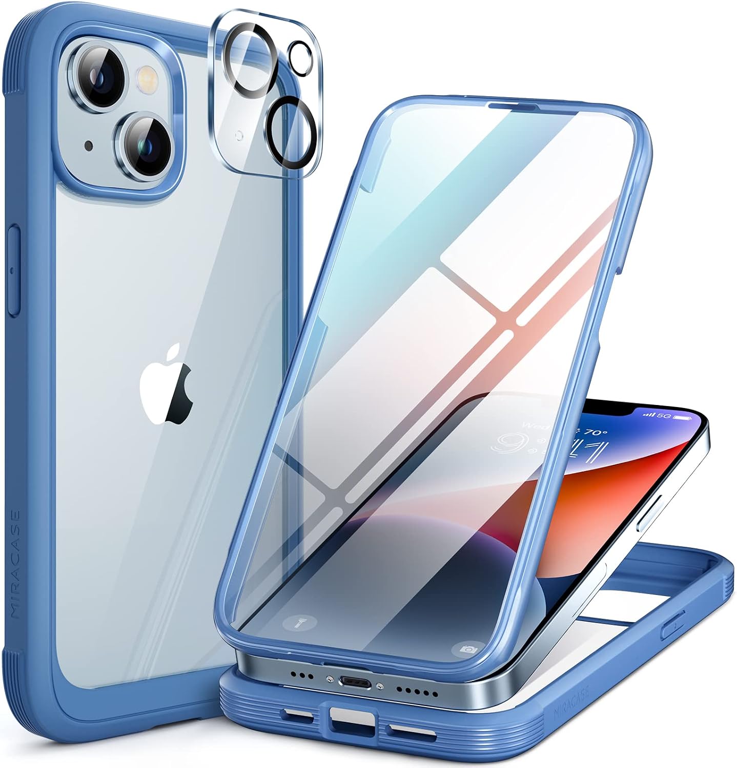 Detalle de Miracase iPhone 14 6.1-inch Case with Built-in 9H Glass Screen Protector (Capri Blue)