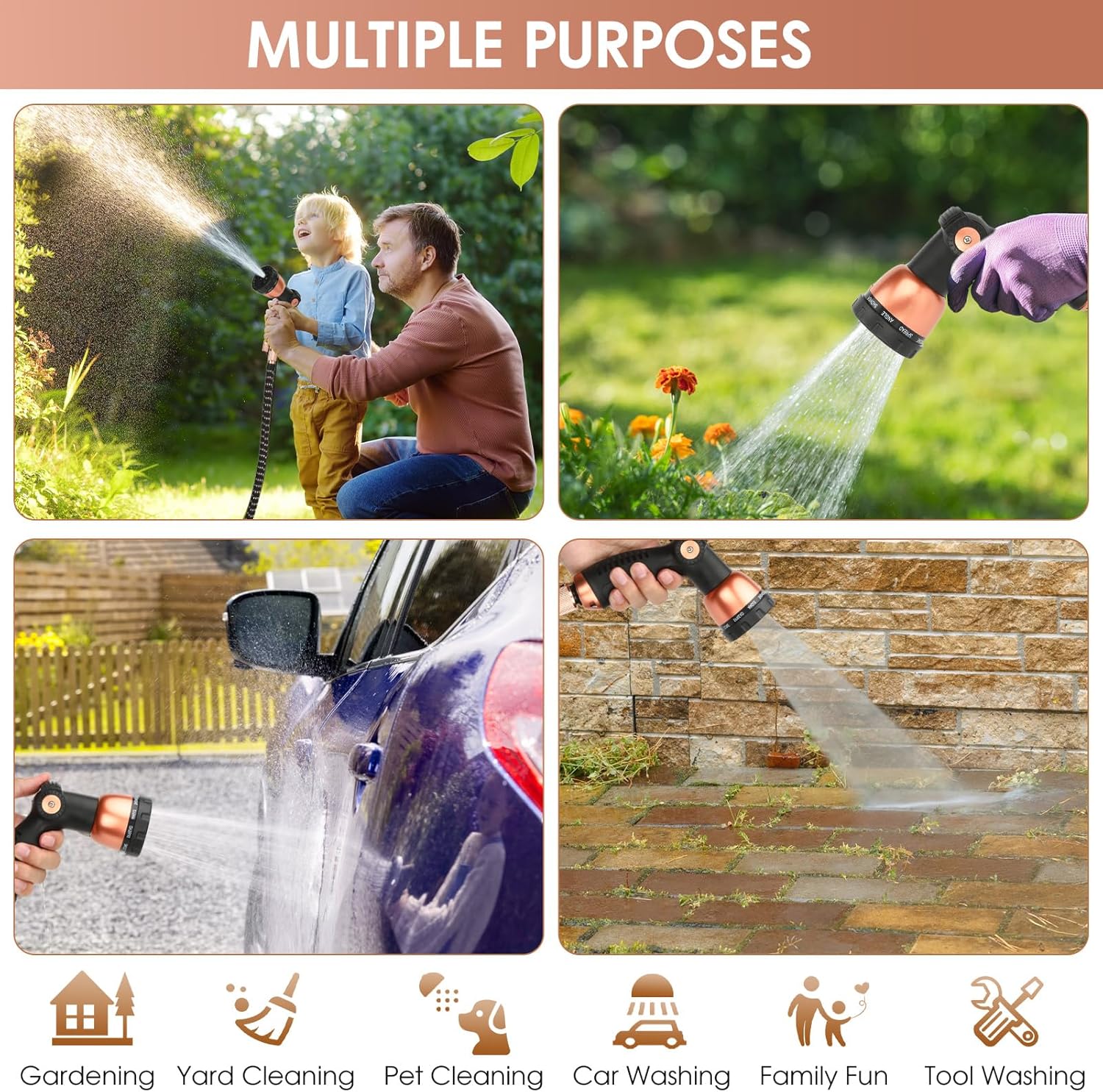 Thumbnail 6 de Expandable Garden Hose Pipe – 100ft Flexible Hose with 3/4" & 1/2" Brass Fittings and 10-Pattern Spray Gun