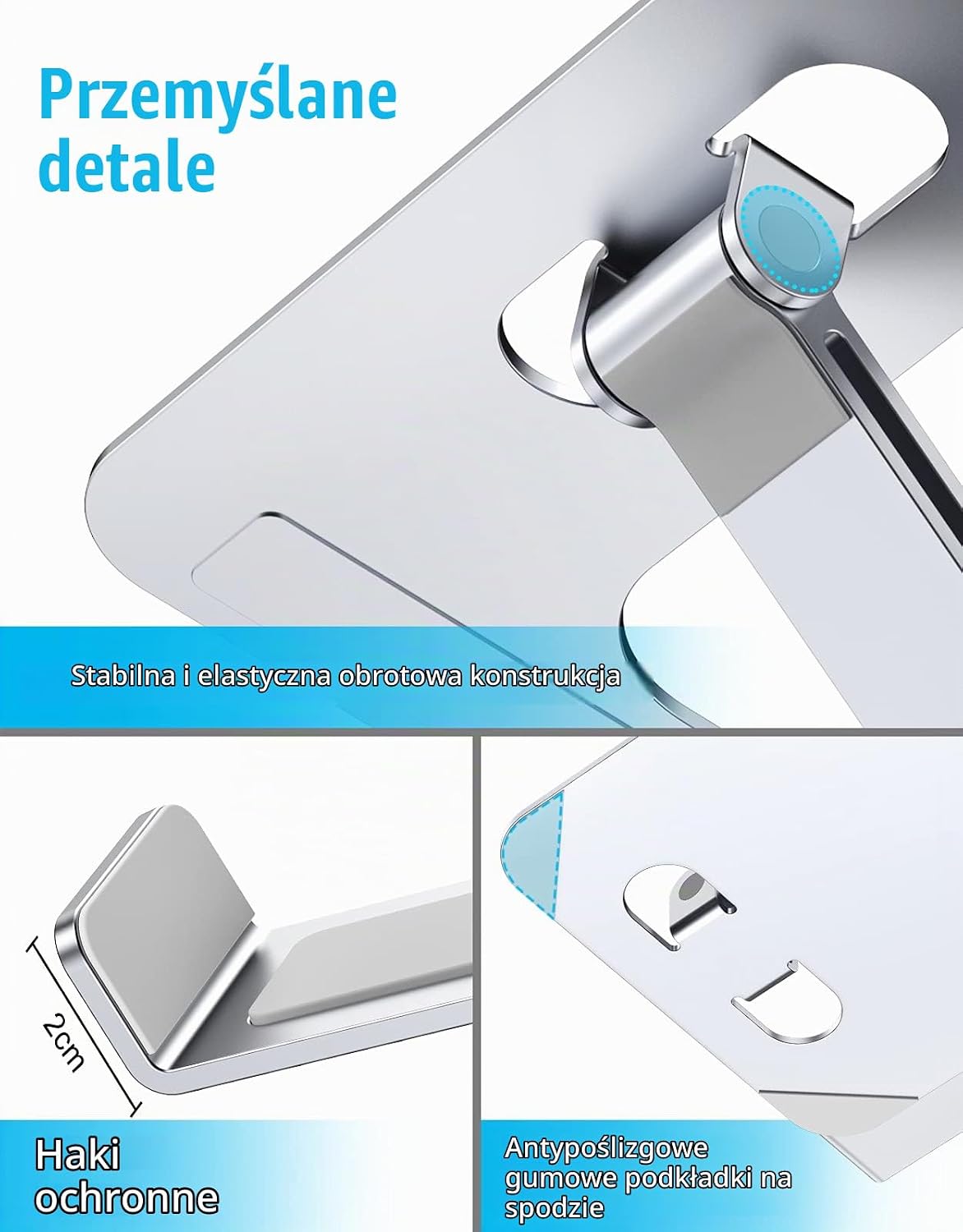 Detalle de Babacom B09 – regulowany stojak na laptopa 10–16″, składany, aluminiowy