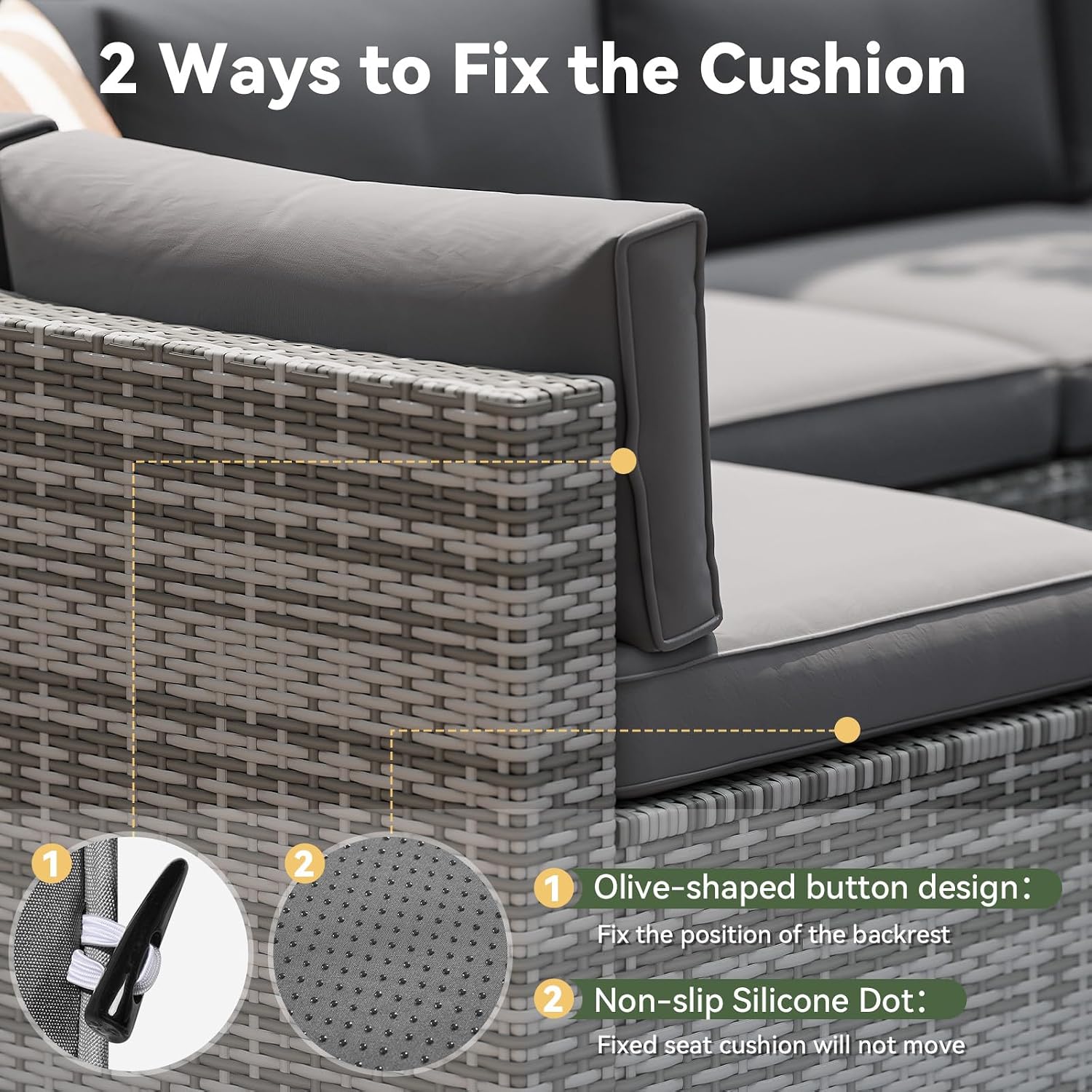 Thumbnail 6 de Aoxun G86002-06DG-AXUS 14-Piece Patio Cushion Set, Gray, 4-Inch Seats