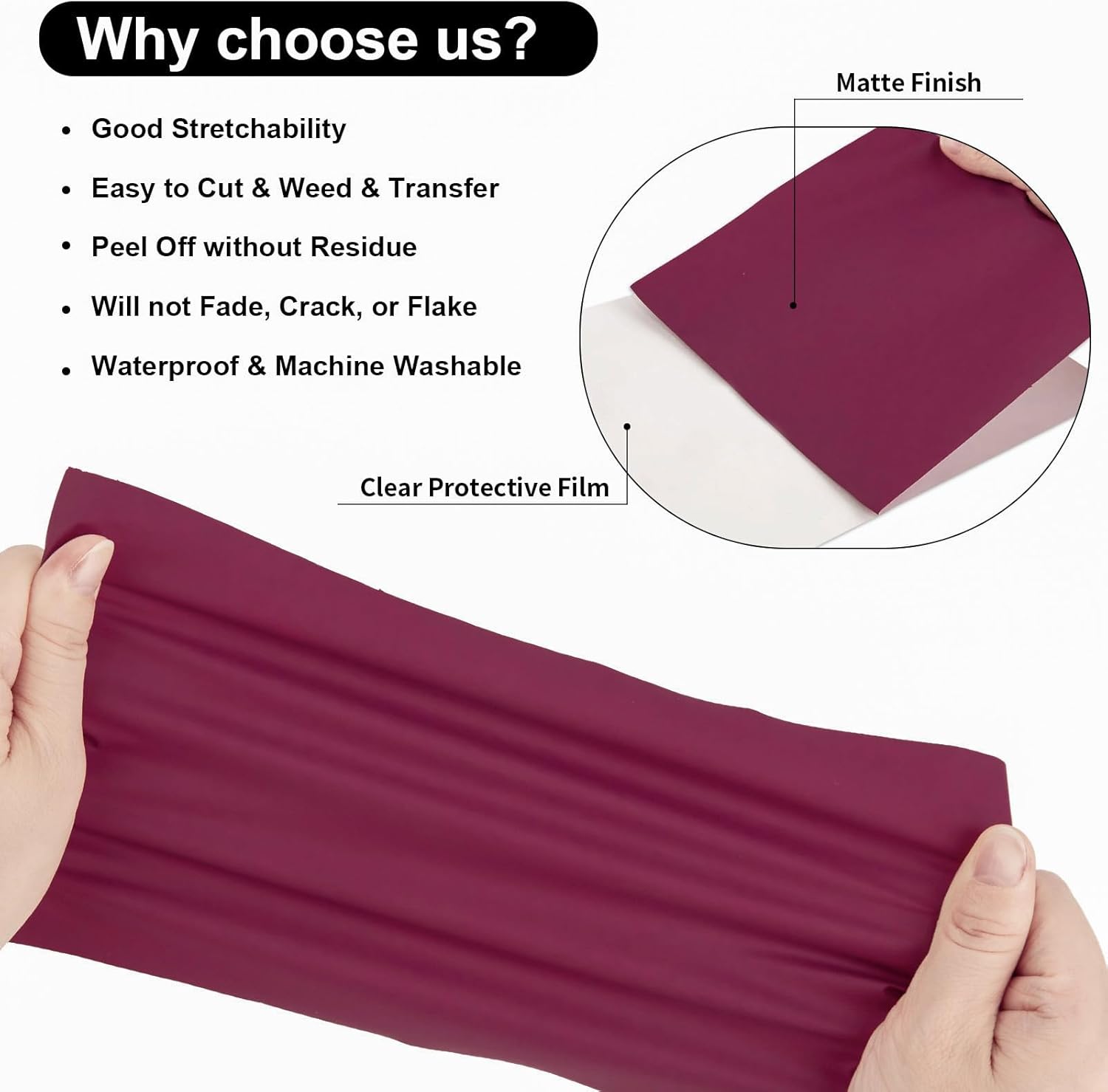 Thumbnail 1 de VINYL FROG Maroon Heat Transfer Vinyl (HTV) Roll – Wine Red Iron-on for T-Shirts & DIY Crafts (30.5 x 155cm)