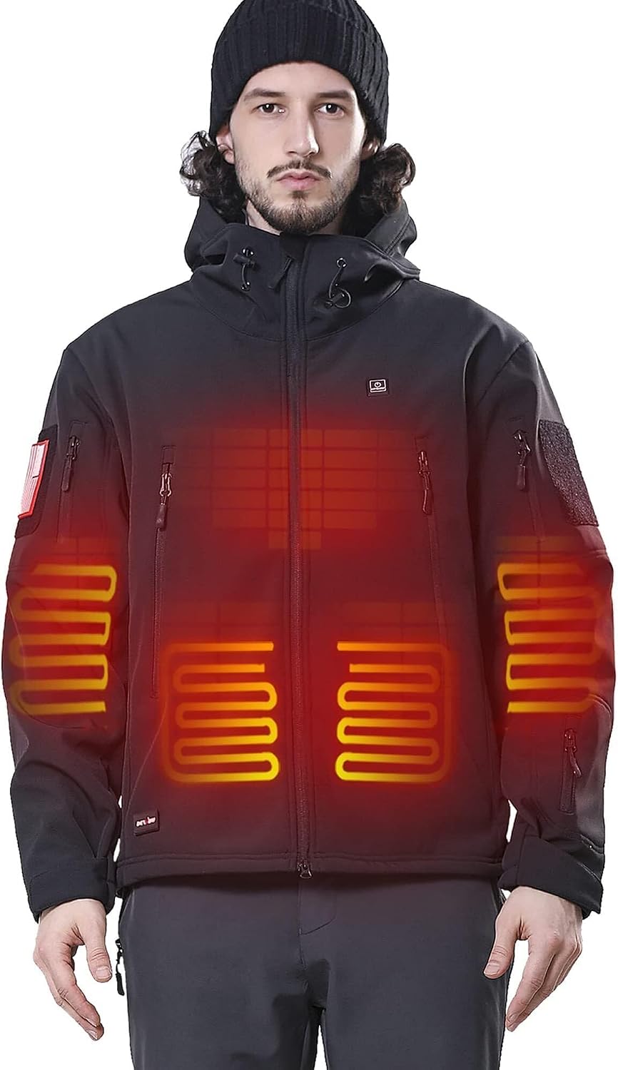 Detalle de DEWBU DB-0125 Heated Jacket for Men, 12V, 5 Zones, Olive Green
