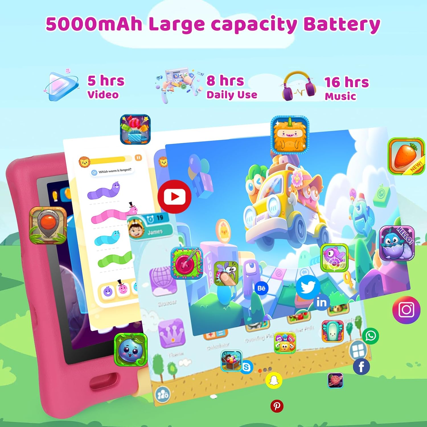 Detalle de MUISOO 10 Inch Kids Tablet (Android 14) with 16GB RAM, 128GB Storage & Parental Controls – Pink