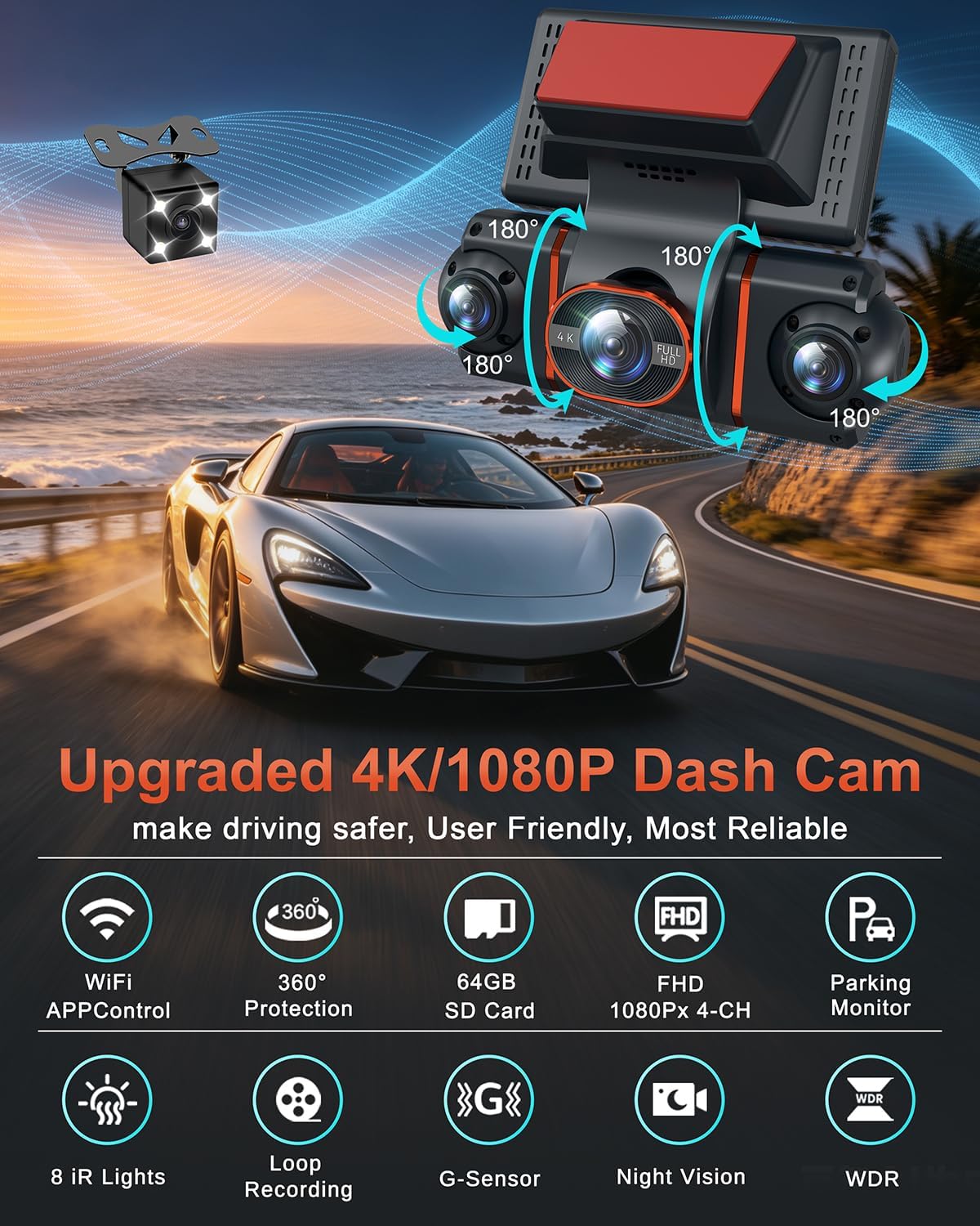 Thumbnail 1 de 4-channel dash cam with 4K front recording