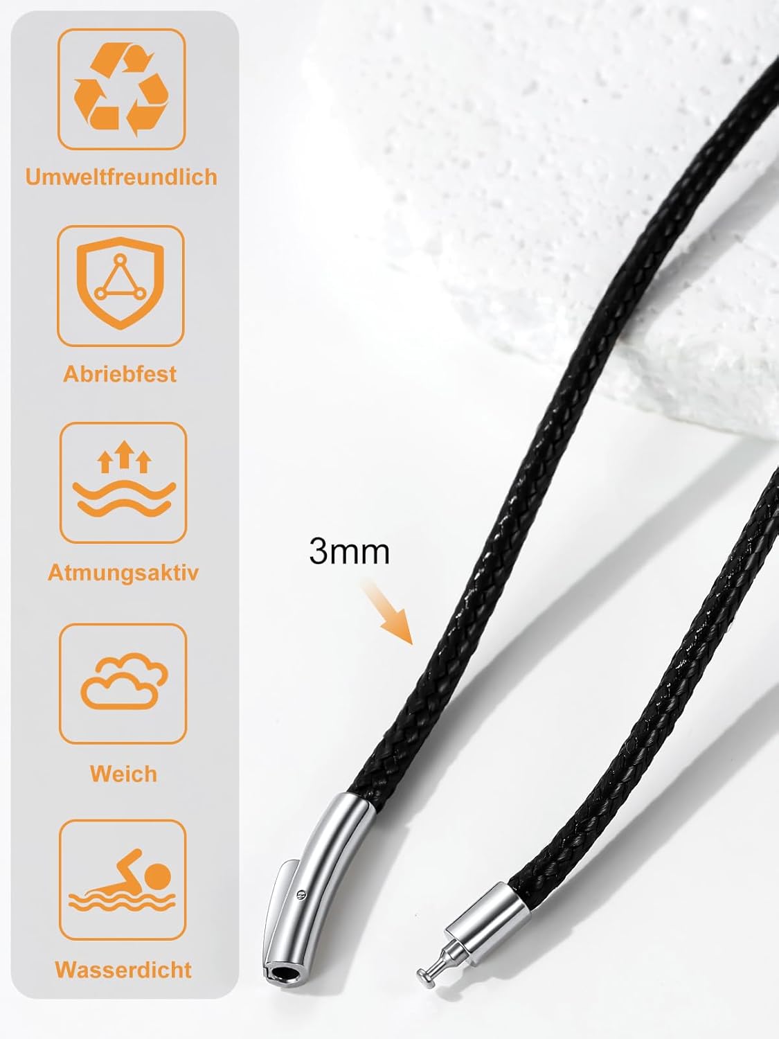 Thumbnail 3 de Richsteel Lederkette Herren – Leder Halskette Choker 2/3 mm, Schwarz/Braun, Drehverschluss, 46–76 cm