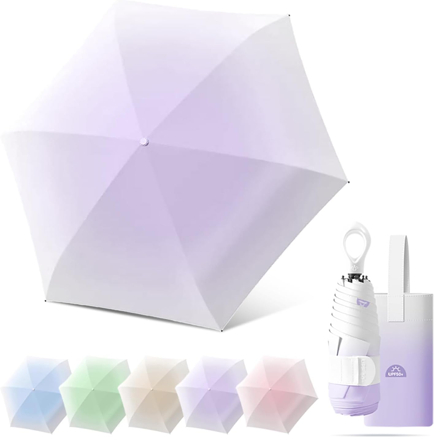 Detalle de EKUW Mini Compact Folding Travel Umbrella with Gradient Ring Handle