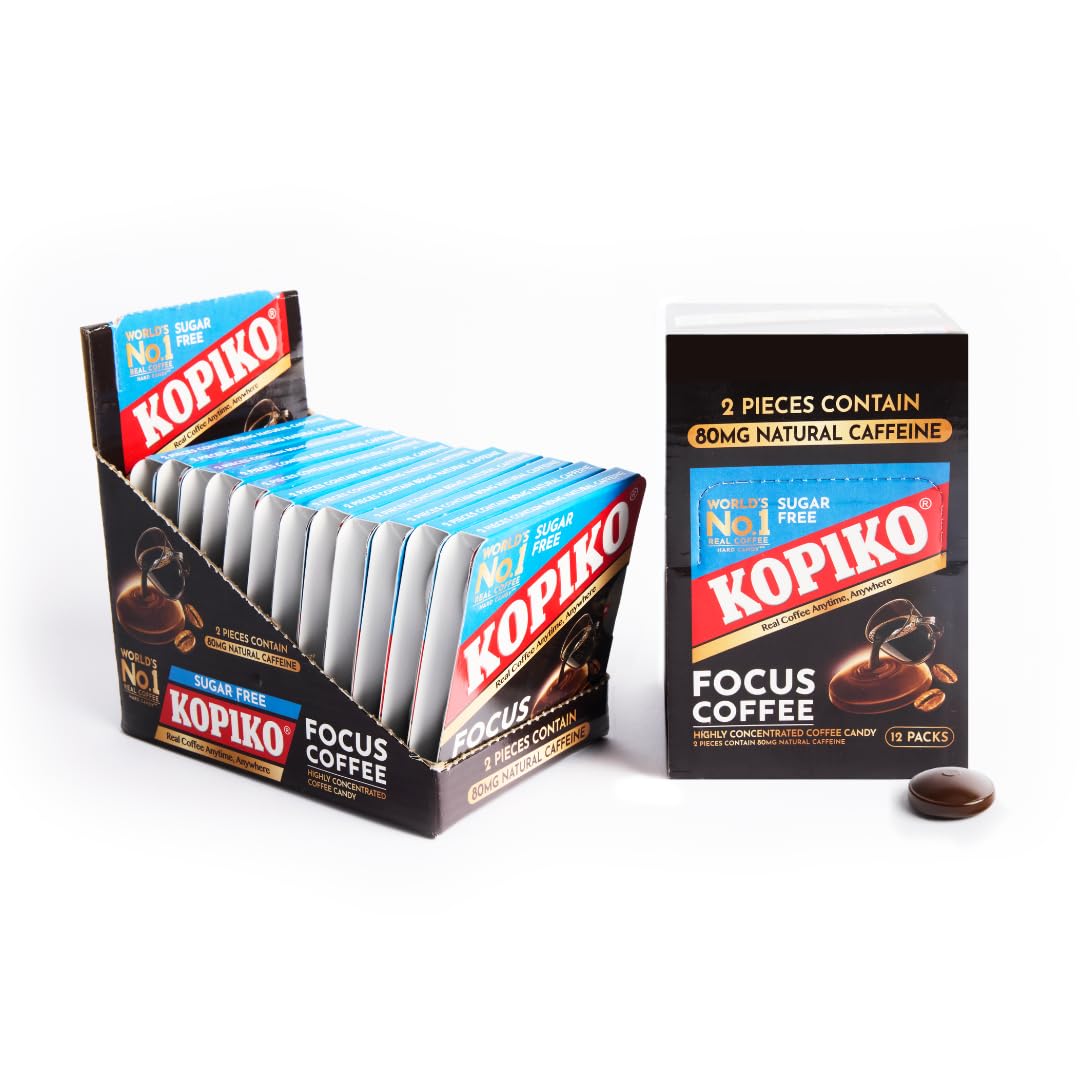 Detalle de Kopiko Focus 227370 Sugar-Free Coffee Hard Candy, 12-Pack
