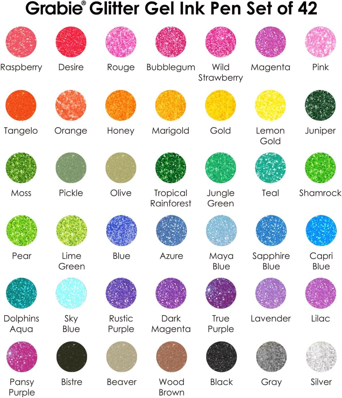 Detalle de Grabie 42 Capped Glitter Gel Pen Set (42 colours), Medium 1.0mm Rollerball Glitter Gel Pens