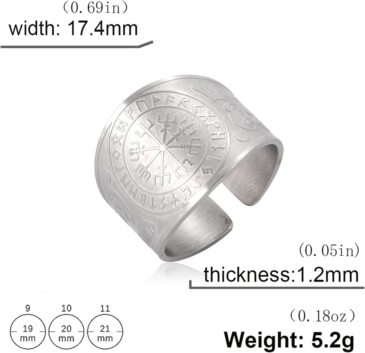 Detalle de EUEAVAN Viking Compass Vegvisir Ring – verstellbarer nordischer Schutzschmuck für Männer
