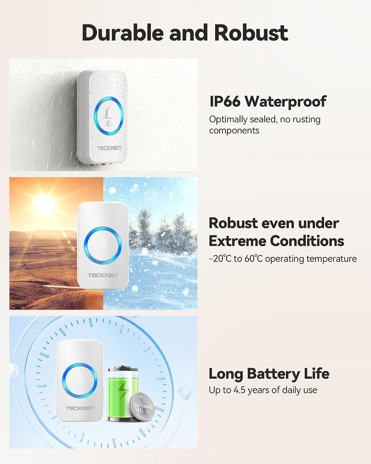 Detalle de TECKNET Wireless Doorbell 400m range