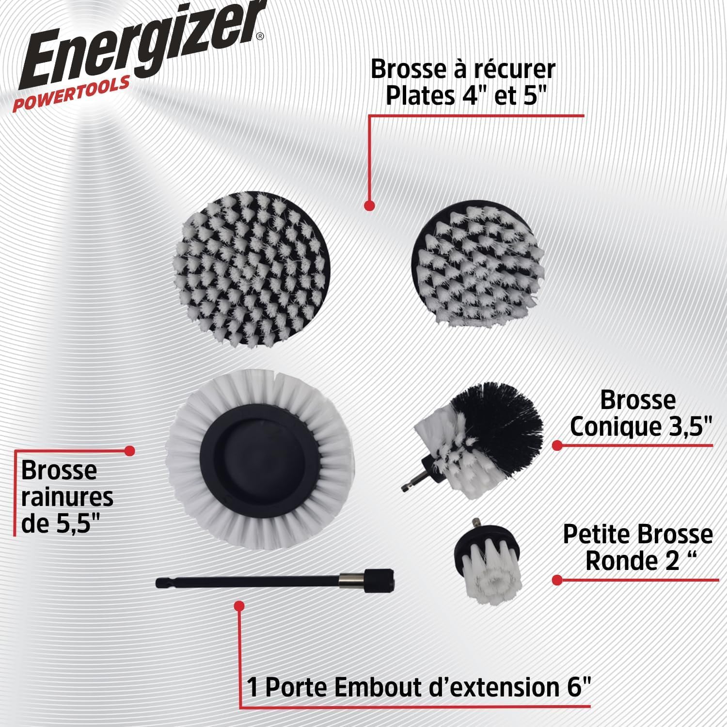 Detalle 2 de Energizer Set Brosse Nettoyage Perceuse 6PCS – Extension magnétique incluse