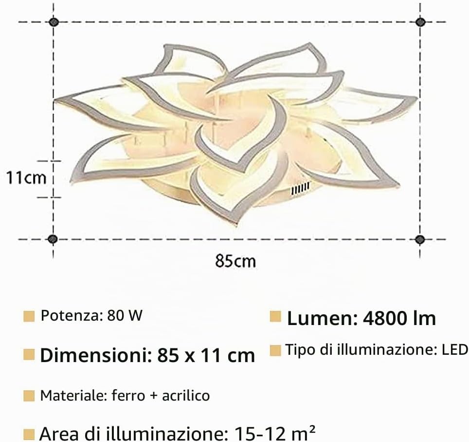 Detalle 2 de Plafoniera LED soffitto Moderno dimmerabile con telecomando – 85 cm, 80 W