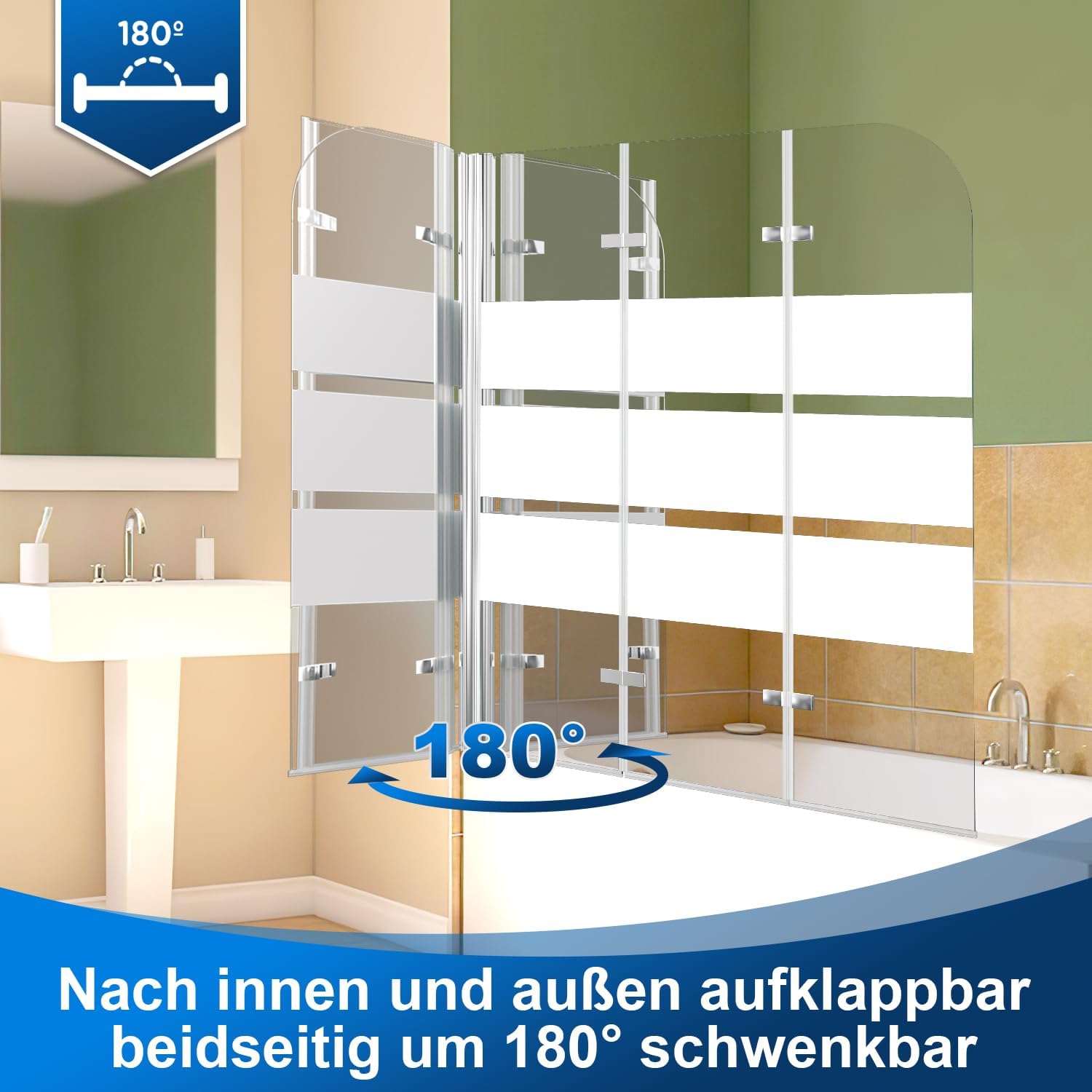 Detalle de Daromigo paroi de douche pour baignoire pliable en 3 parties (120 x 140 cm) avec verre ESG 6 mm