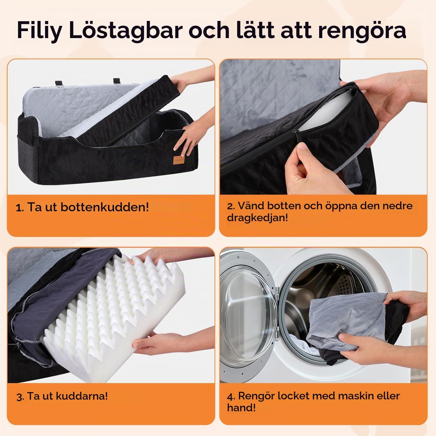 Thumbnail 6 de trhillsbrad hundbilstol 80 × 50 × 42 cm med äggskumkudde och tvättbart överdrag