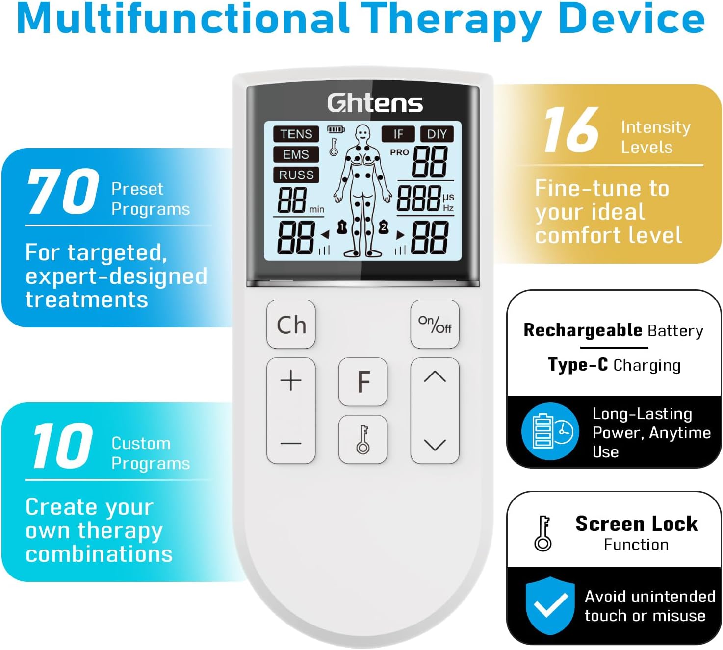 Thumbnail 6 de GHTENS Rechargeable TENS Machine 80 programmes