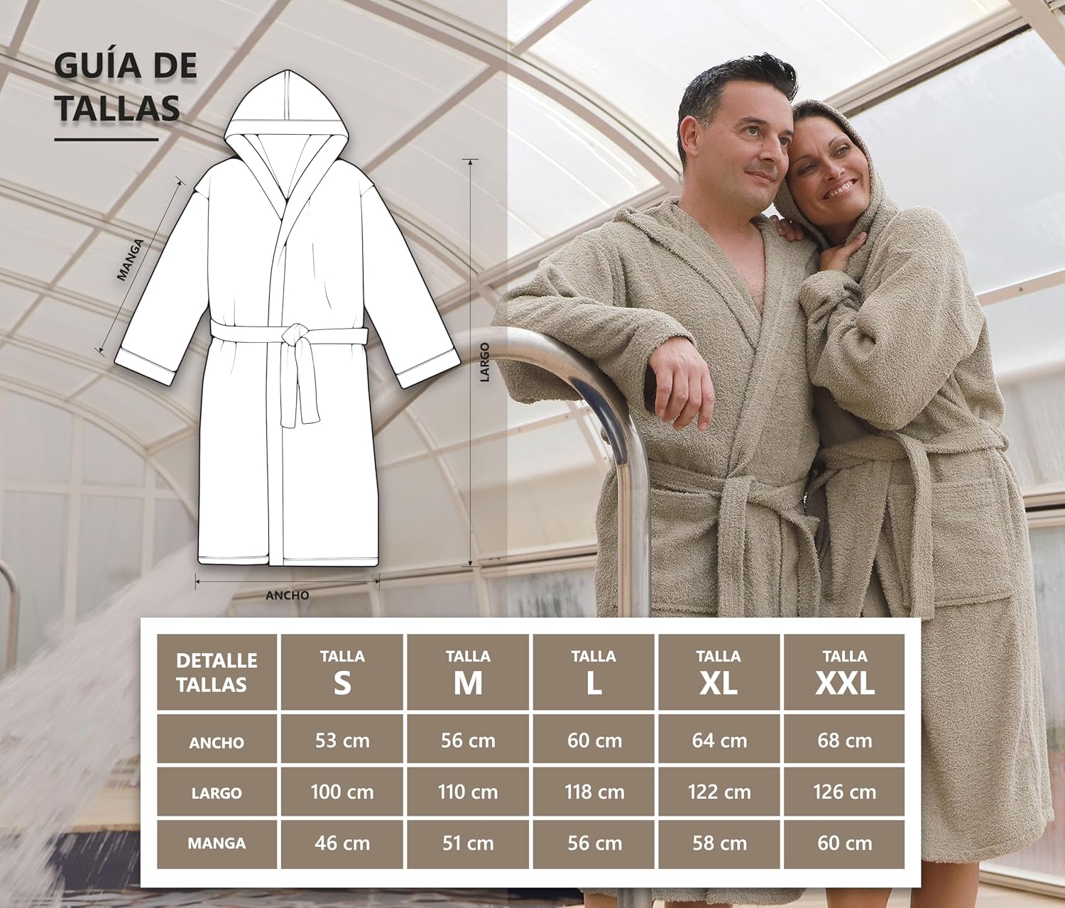 Detalle de LEBENGOOD Peignoir de bain à capuche 100% coton éponge 400 g/m² – available tailles et couleurs