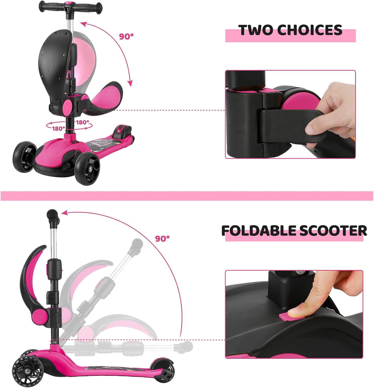 Thumbnail 6 de BremToy Kinderroller mit abnehmbarem Sitz, stufenlos höhenverstellbarem Lenker und PU-Rädern