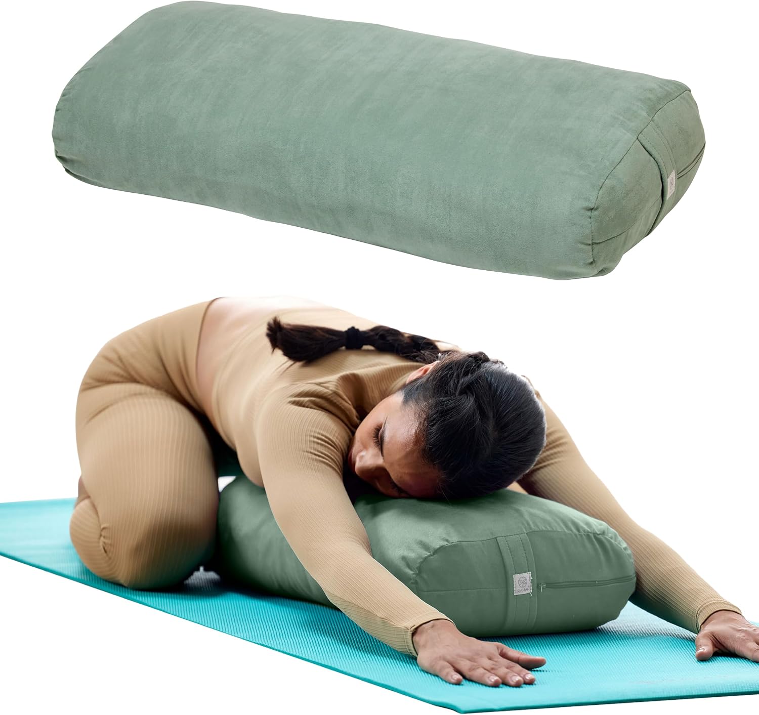 Detalle de Gaiam Yoga Bolster Pillow, Cotton-Filled Cushion with Carry Handle