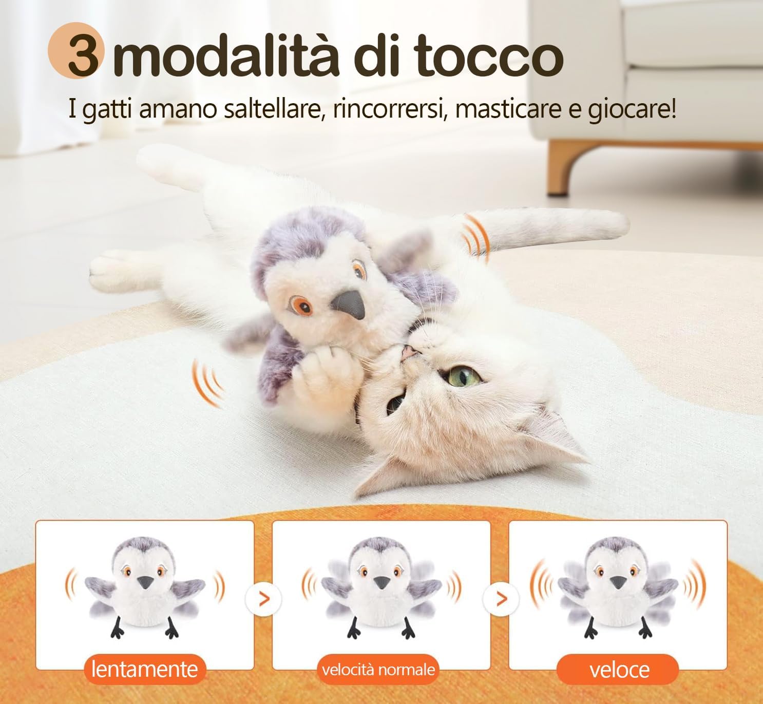 Detalle de Migipaws Uccello che sbatte: giocattolo interattivo ricaricabile per gatti, con erba gatta