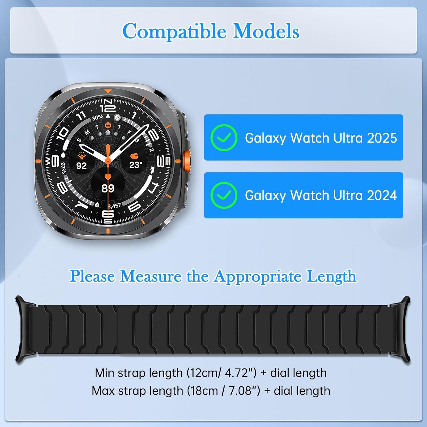 Thumbnail 6 de CiimWaa Magnetarmband für Samsung Galaxy Watch Ultra 47 mm (2024/2025) – weiches Silikon, Schnellverschluss, Schwarz
