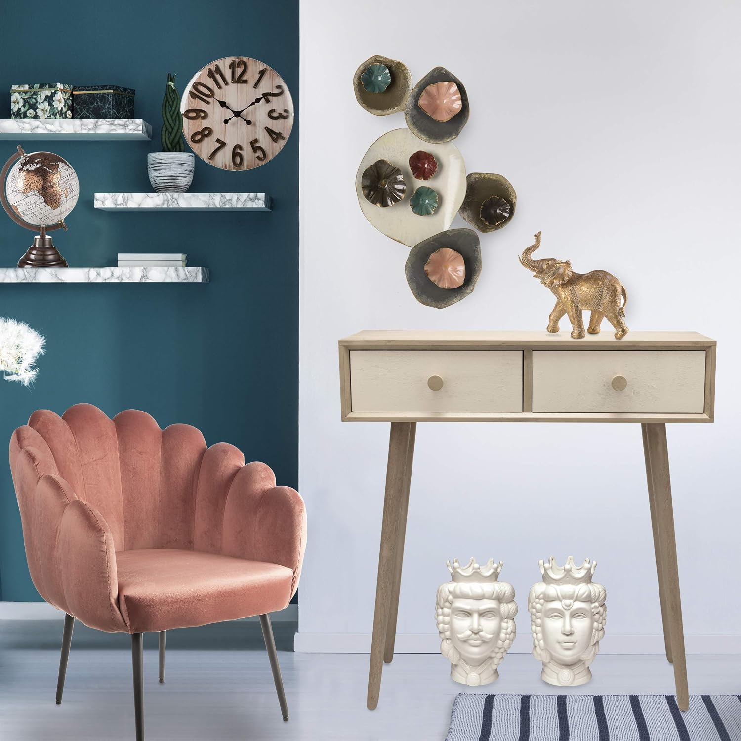 Detalle 1 de Baroni Home Poltrona Conchiglia in velluto cipria: stile glamour e comfort per living o camera