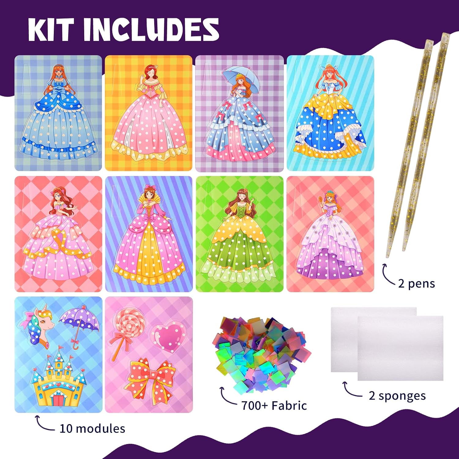 Detalle 2 de Yrinfay Poke Art Bastelset für Kinder – DIY mit Prinzessinnen (8 Figuren & 6 Accessoires)