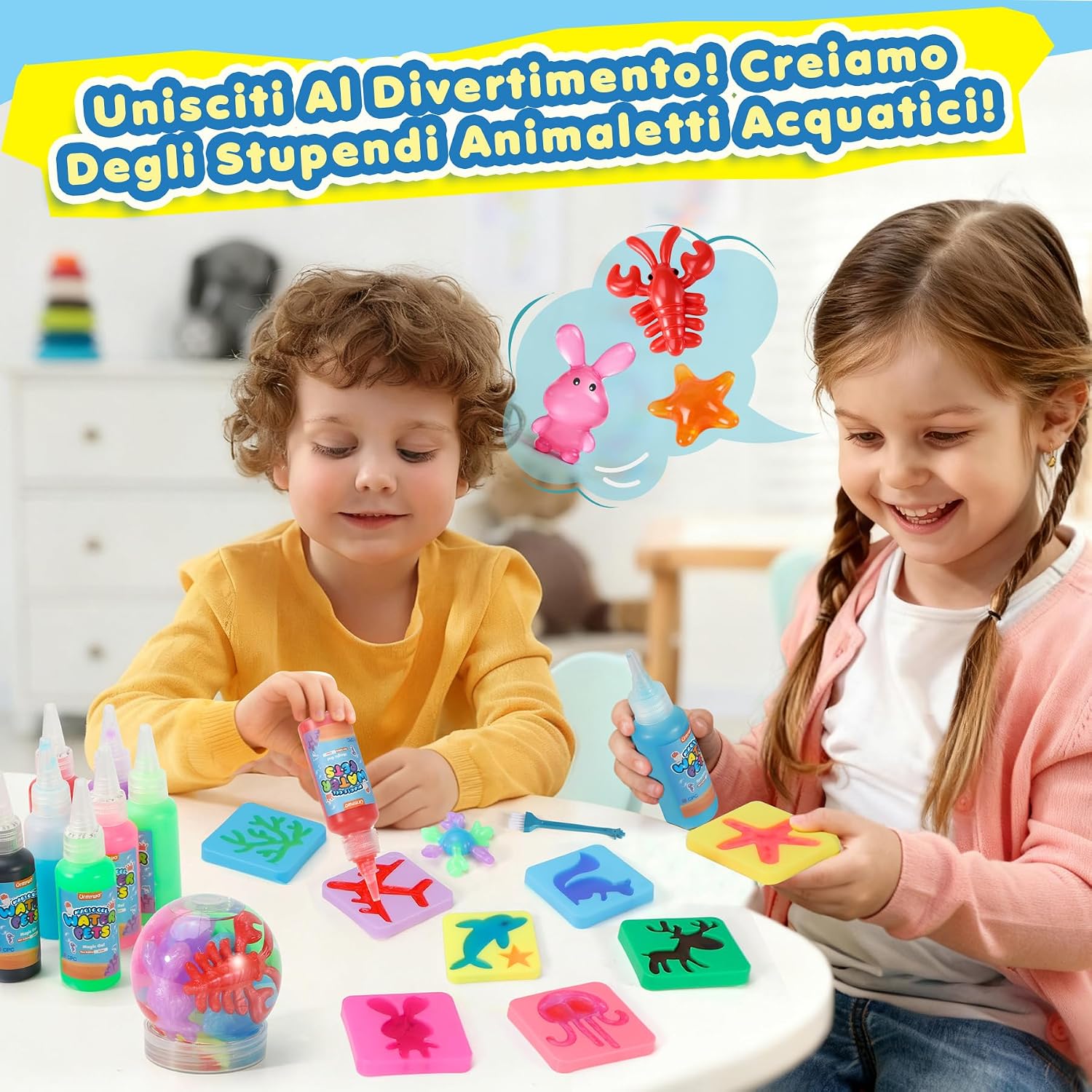 Detalle de URMYWO Aqua Gelz: Kit 3D Magic Water Elf con 20 geles y 24 moldes para crear monstruos marinos esponjosos (Edad 3+)