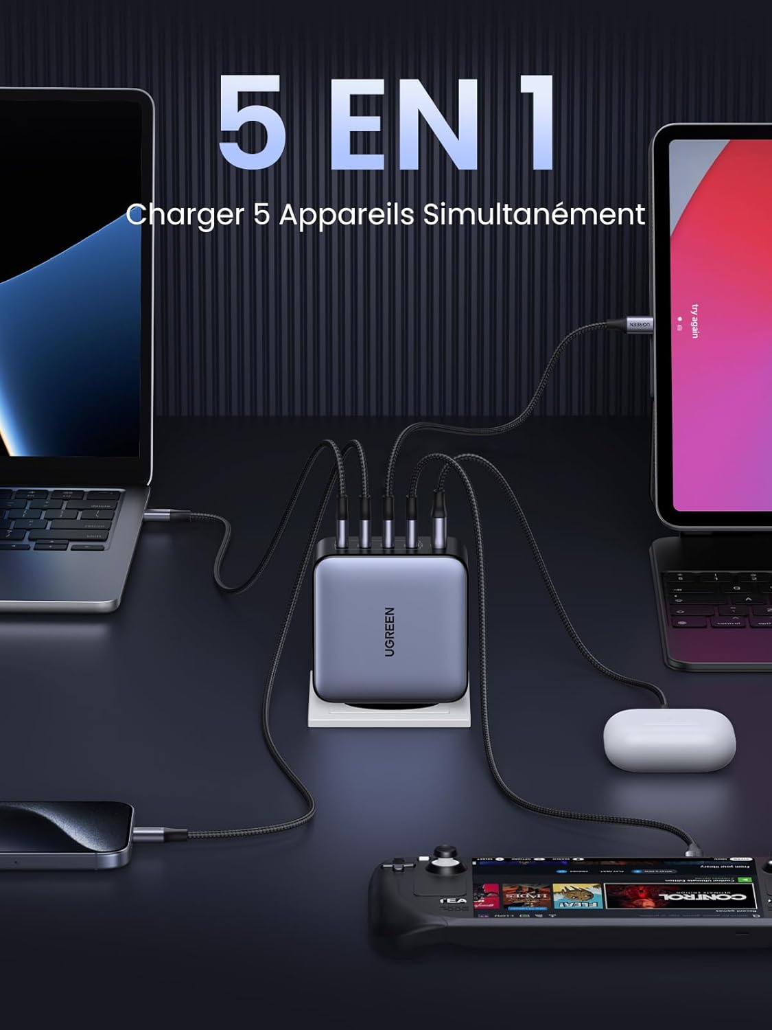 Detalle de UGREEN Nexode 100W chargeur 5 ports GaN pour MacBook