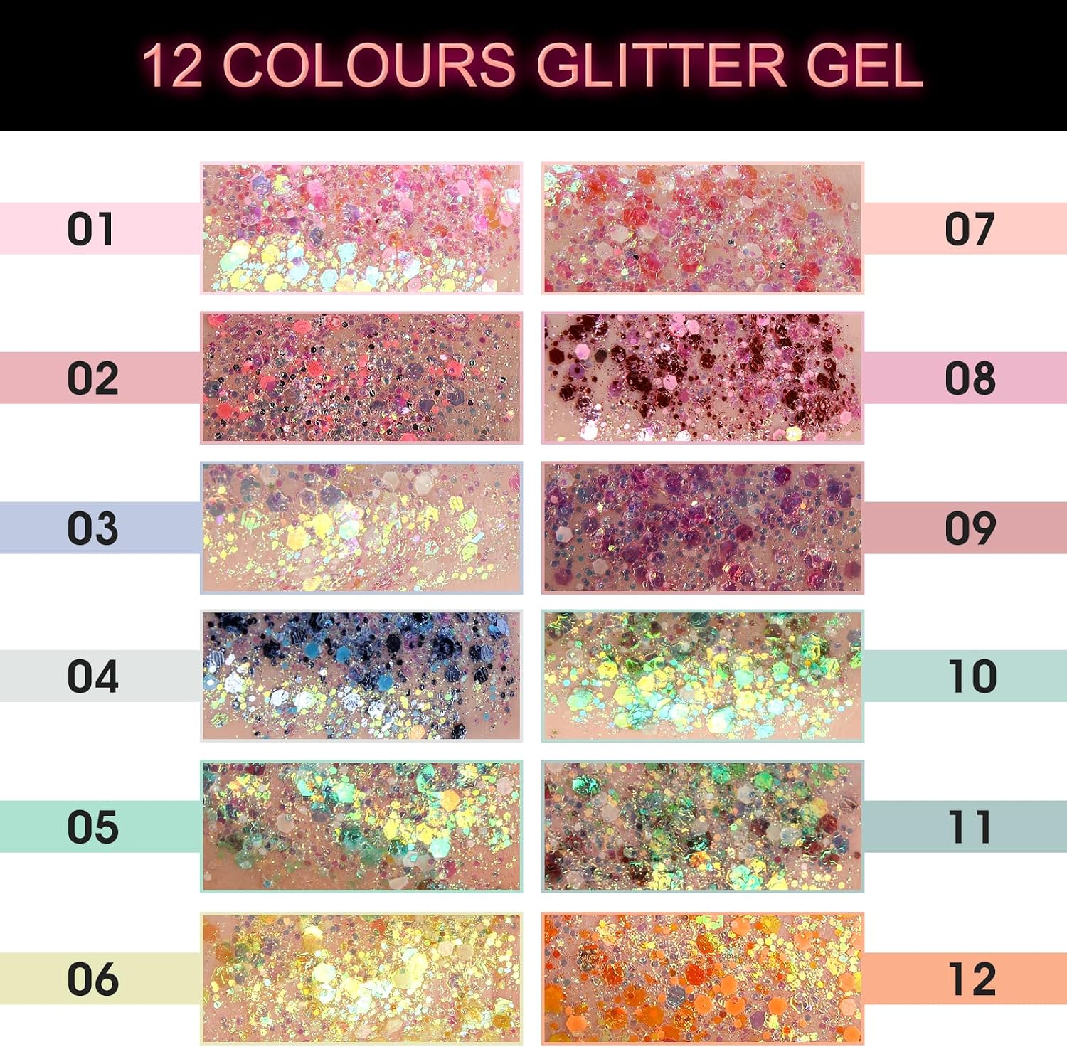 Thumbnail 4 de 12 Farben Glitzer Gesicht Gel Set