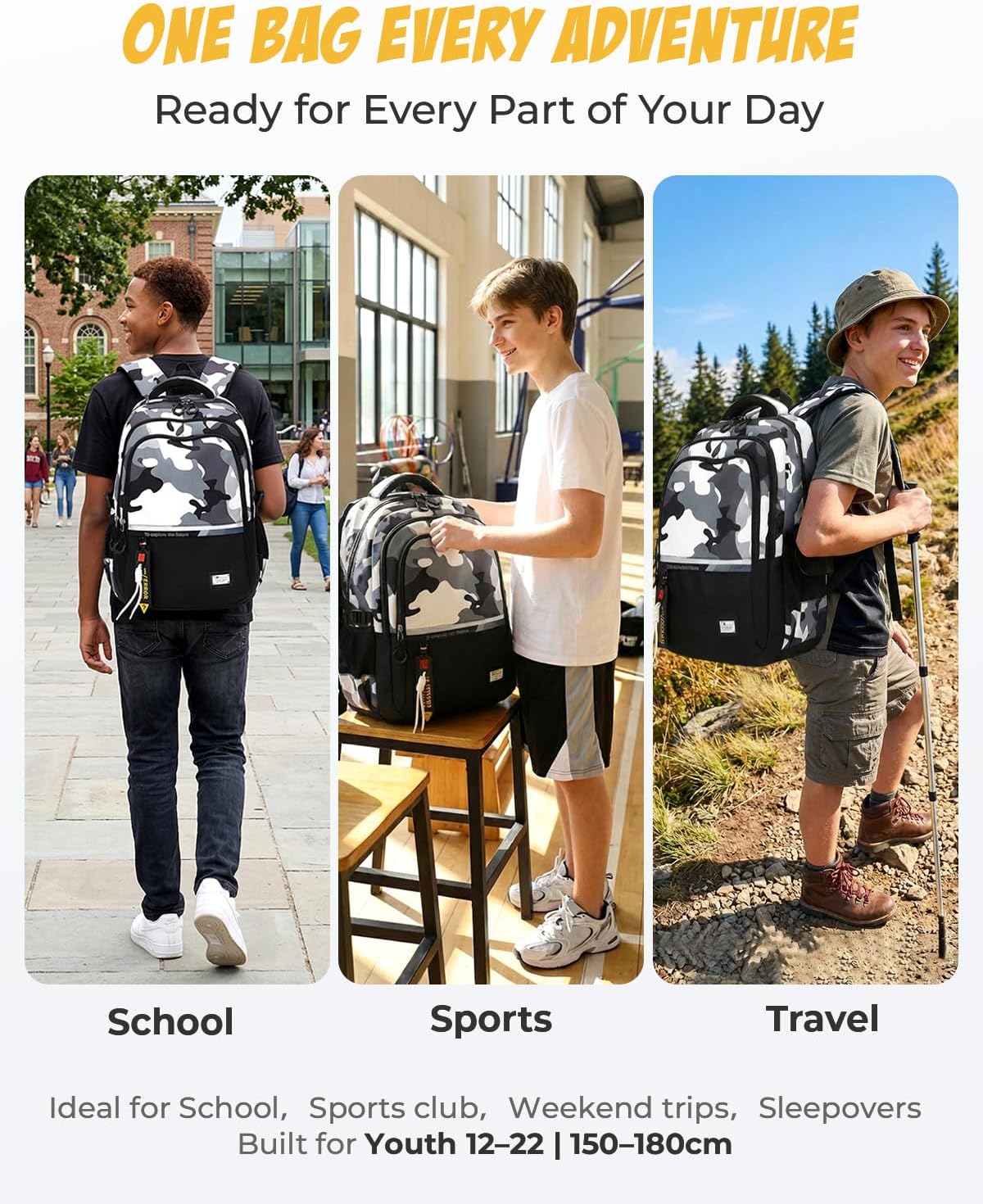 Thumbnail 6 de Amythe Sac à Dos Garçons Cartable Primaire et College – Grand Volume, Léger, Noir