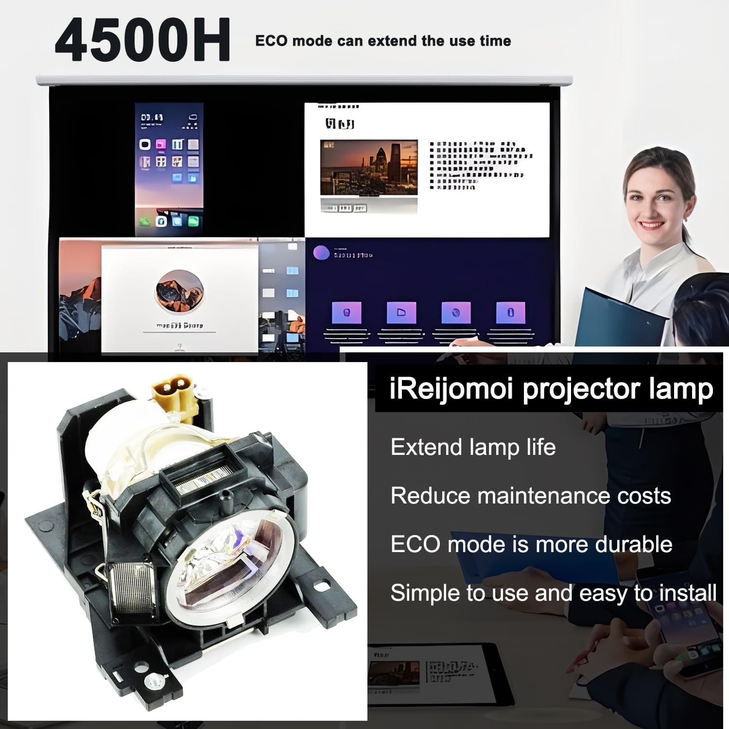 Thumbnail 1 de iReijomoi DT00891 Replacement Lamp with Housing for Hitachi CP-A100/ A100J/ A101 and ED-A100/ A100J/ A110 projectors