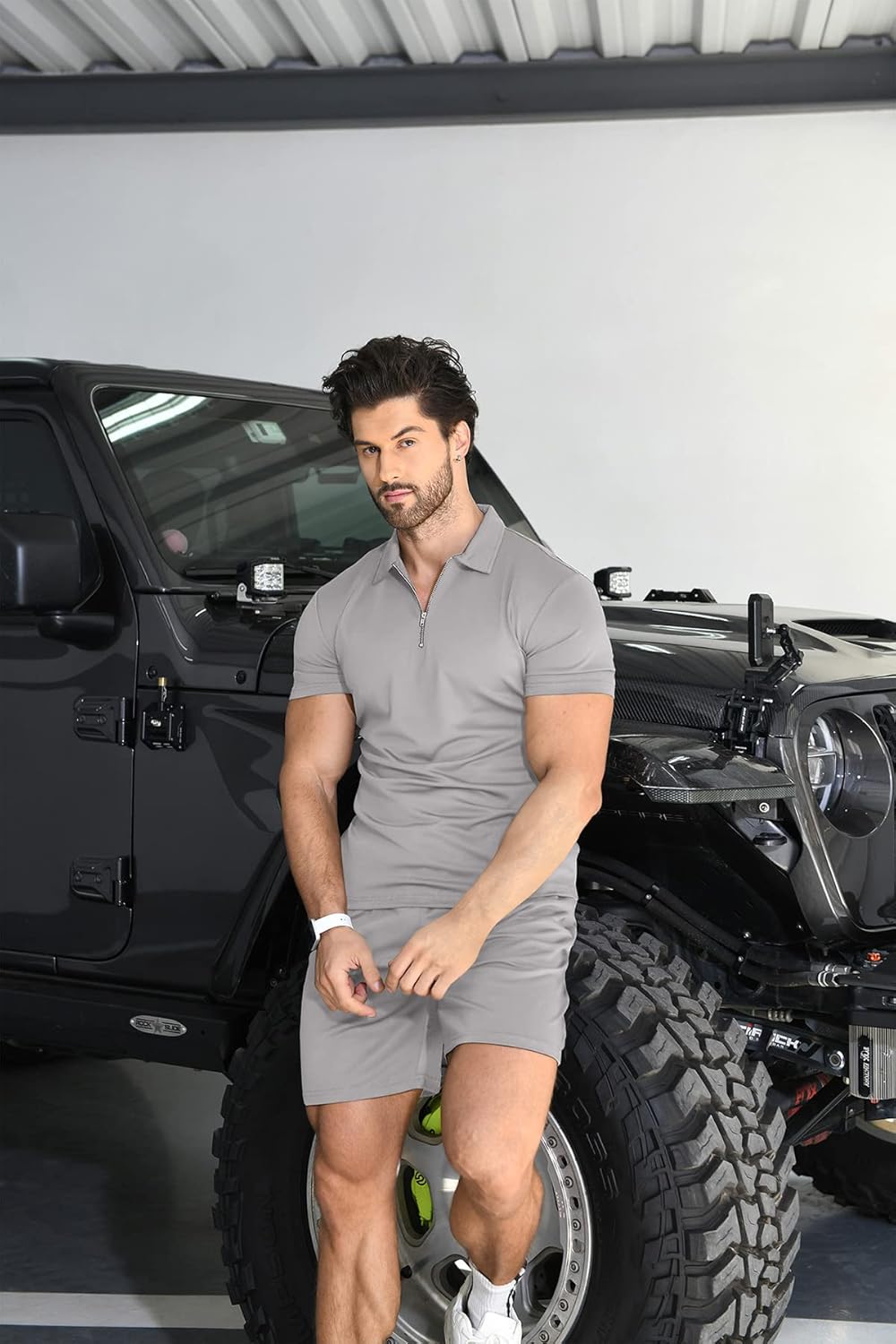 Thumbnail 4 de KUYIGO Herren-Set aus Poloshirt & Shorts (2-teilig) für Sommer, mit Reißverschluss und Kordelzug
