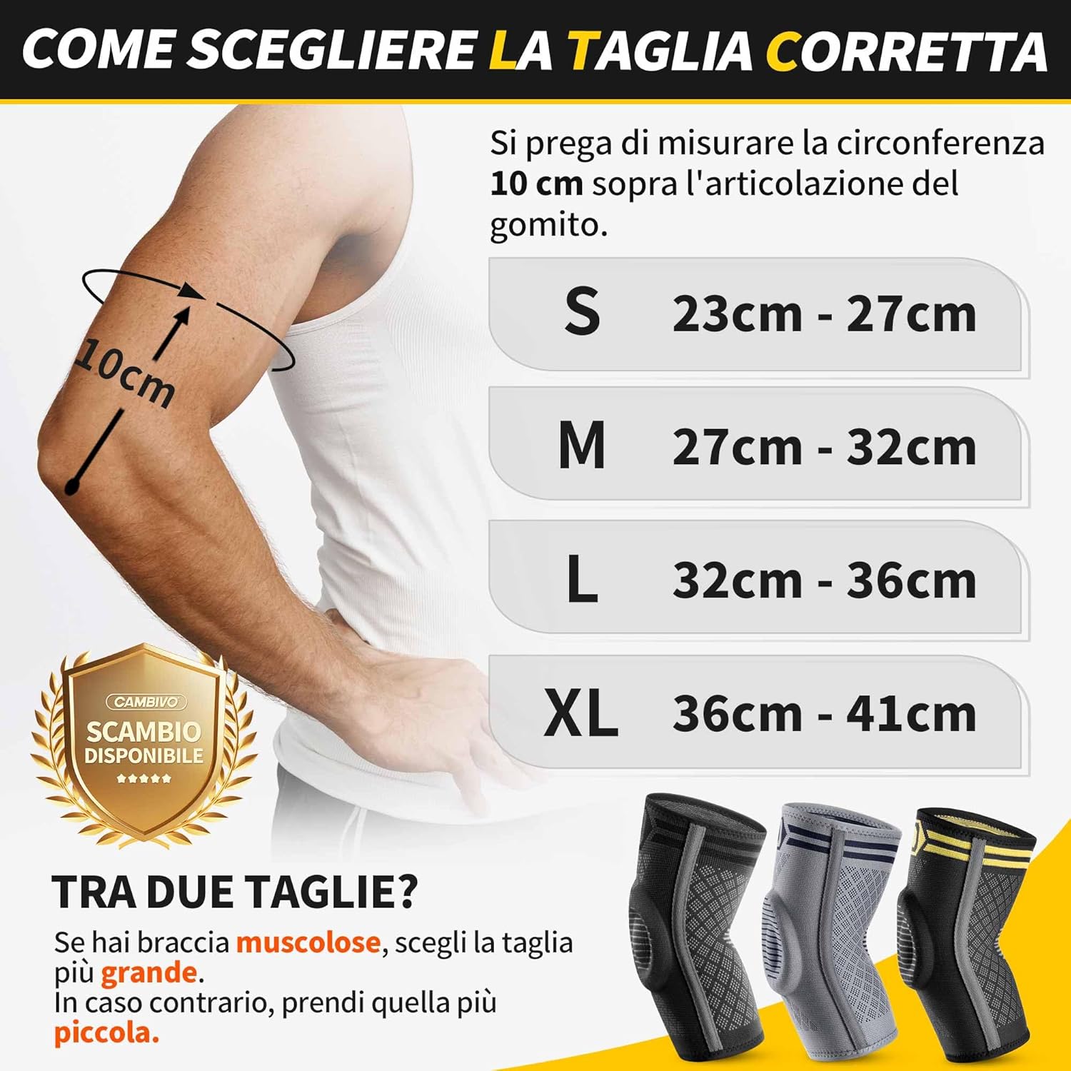 Thumbnail 1 de CAMBIVO 2x Tutore epicondilite per gomito con cuscinetto in gel e doppio stabilizzatore