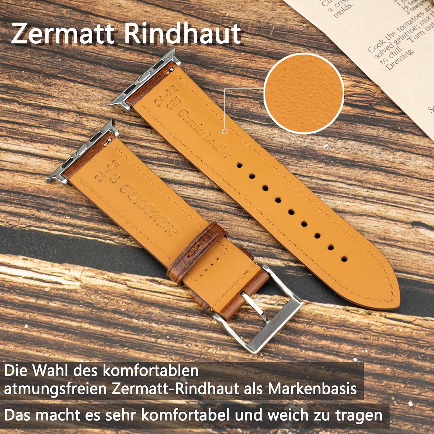 Thumbnail 4 de Gomvadr Vintage Leather Band for Apple Watch: Oil Wax-Tanned Leather, 38–49mm (UK Fit)