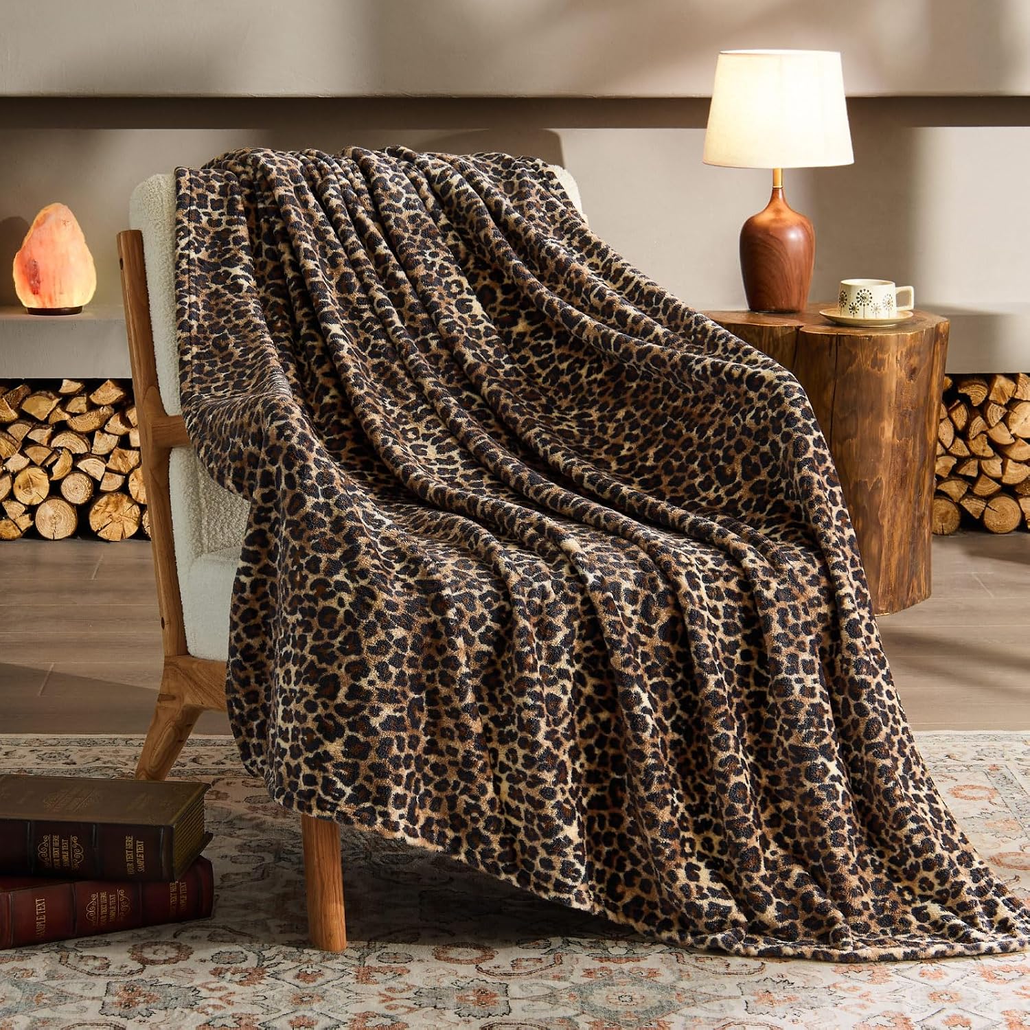 Detalle de BEDELITE Twin Fleece Blanket, 60" x 80", Brown Leopard Print