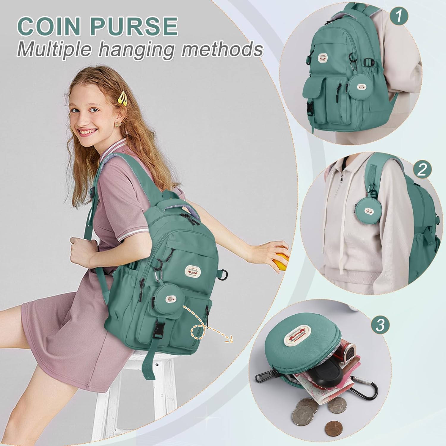 Thumbnail 6 de BECOJADDE Backpack: 25L School Daypack with 15.6'' Laptop Sleeve and Detachable Coin Pouch