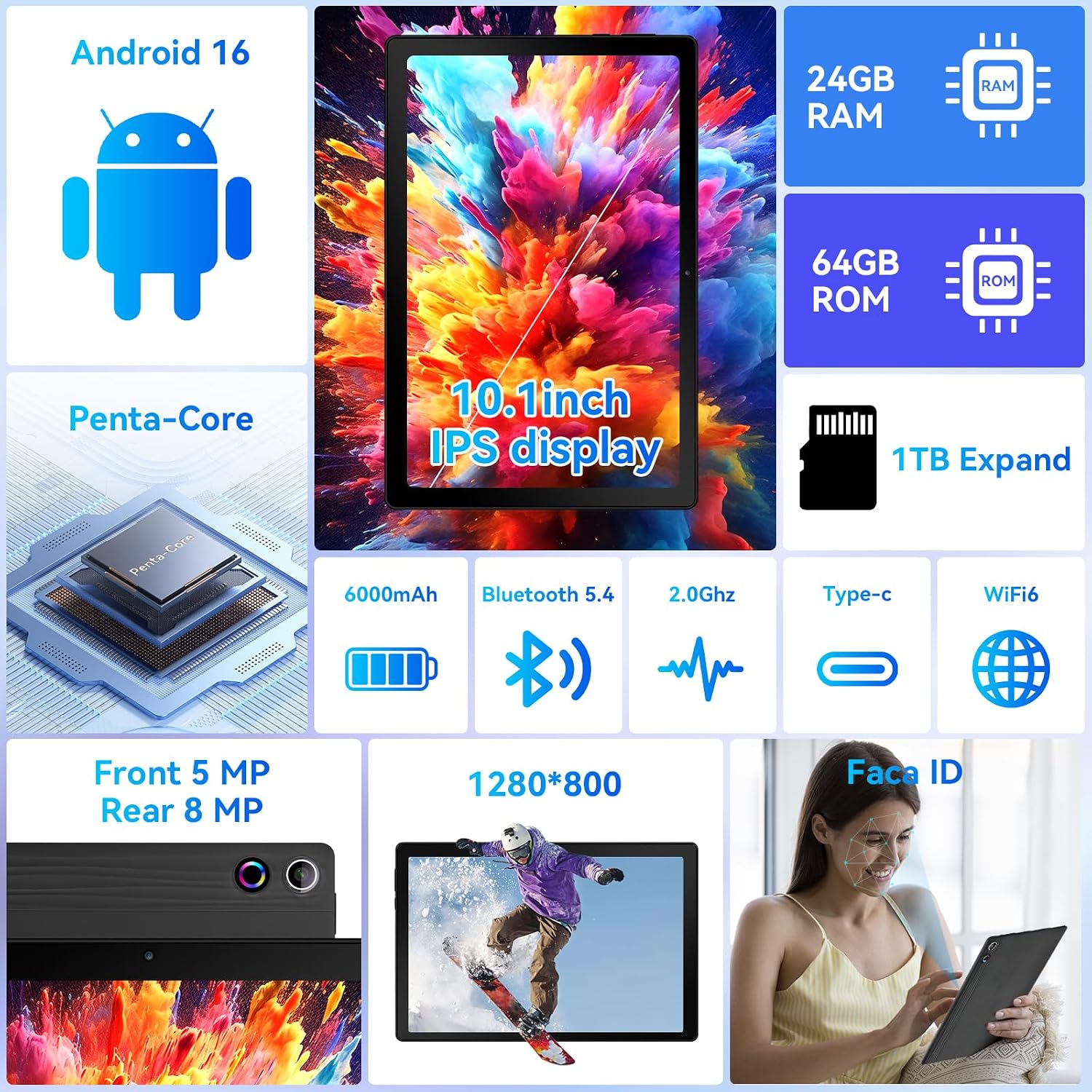 Thumbnail 1 de MUISOO 10-inch Android Tablet with Keyboard, Stylus, Mouse, Earphone and Case