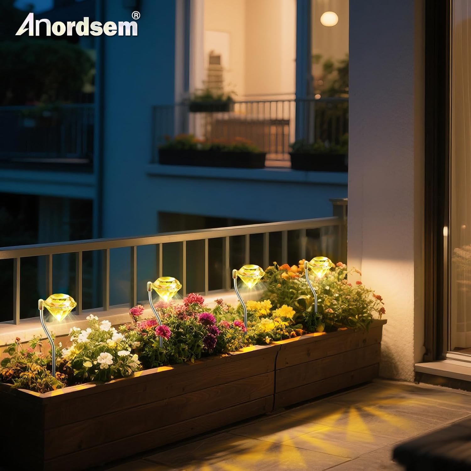 Thumbnail 2 de Anordsem Solar Lights Outdoor Garden Diamond Stake Lamp 4 Pack