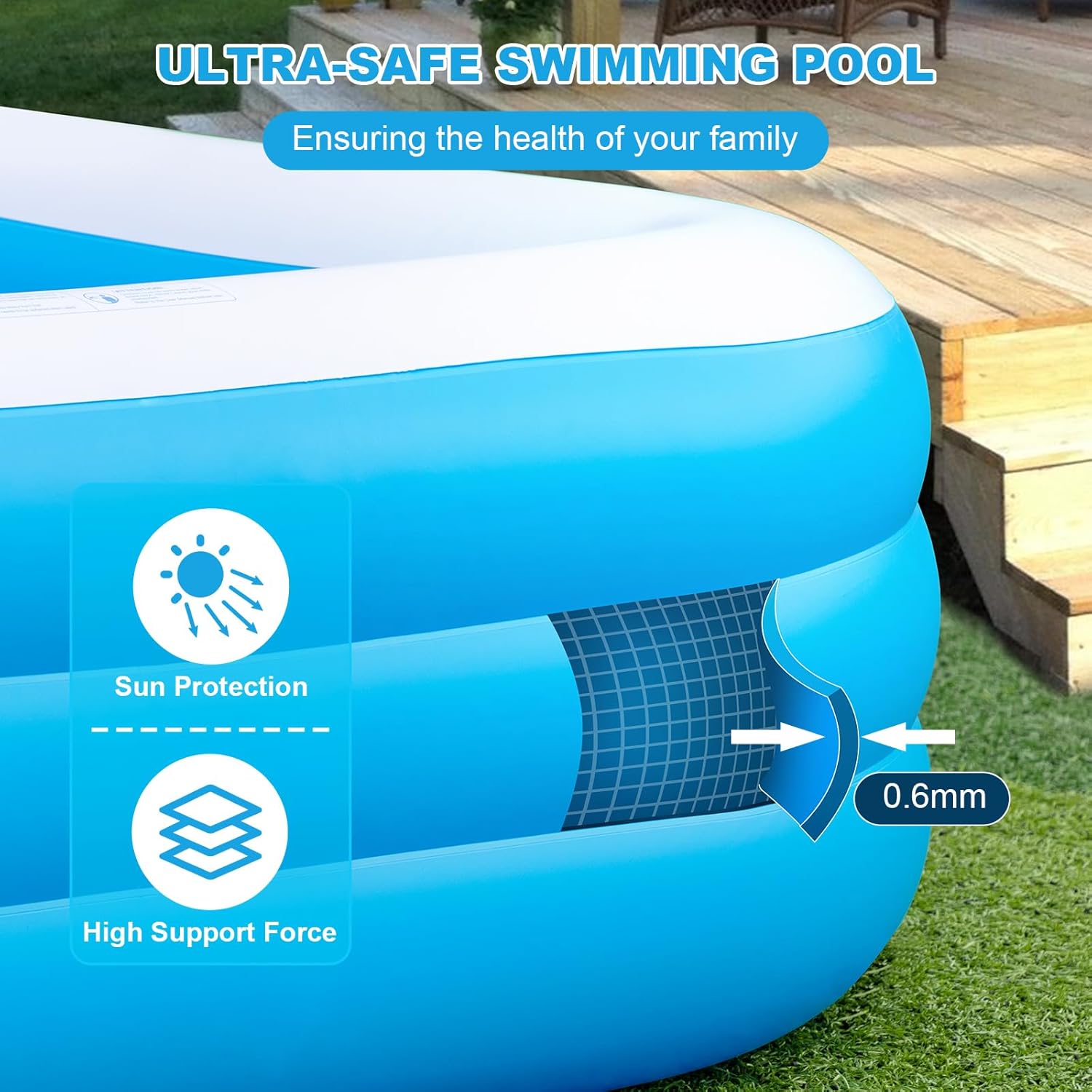 Detalle de Extra Large Inflatable Pool 165'' x 76'' x 22'': Family Backyard Pool with Electric Pump