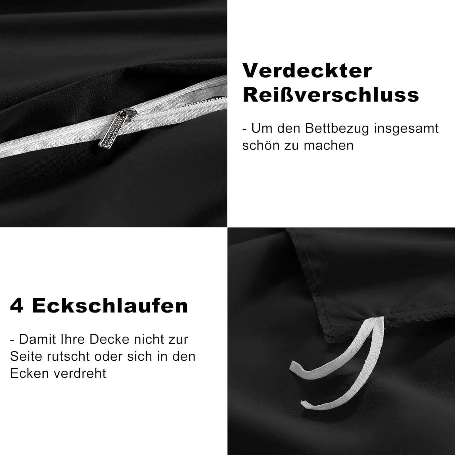 Thumbnail 5 de WAVVE Bettwäsche 200x200 3-teilig Schwarz – Mikrofaser-Set mit Reißverschluss
