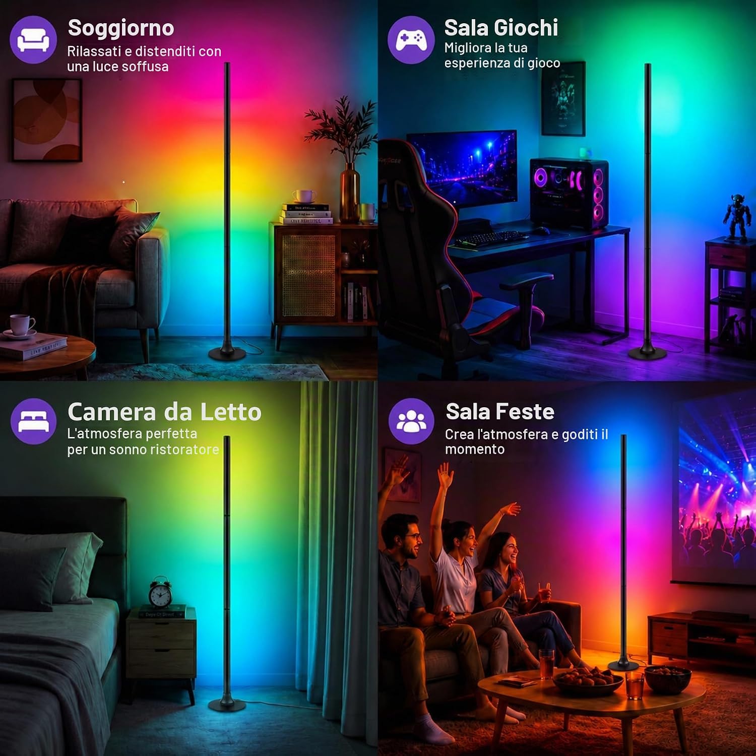 Thumbnail 4 de Sylvwin Lampada da Terra RGB LED 120 cm – lampada angolare con app, telecomando e sincronizzazione musicale