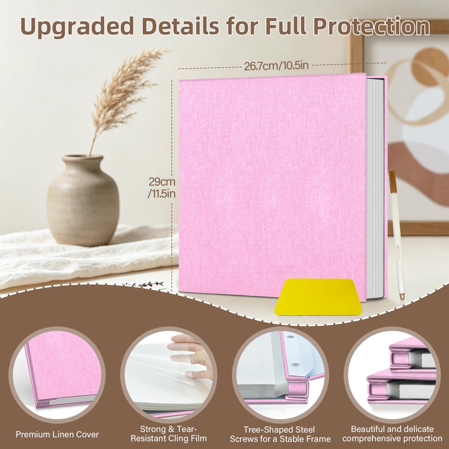 Detalle de popotop Linen Self-Adhesive Photo Album 6x4, 5x7 & 8x10 — 40 Pages, Large Scrapbook in Linen Cover