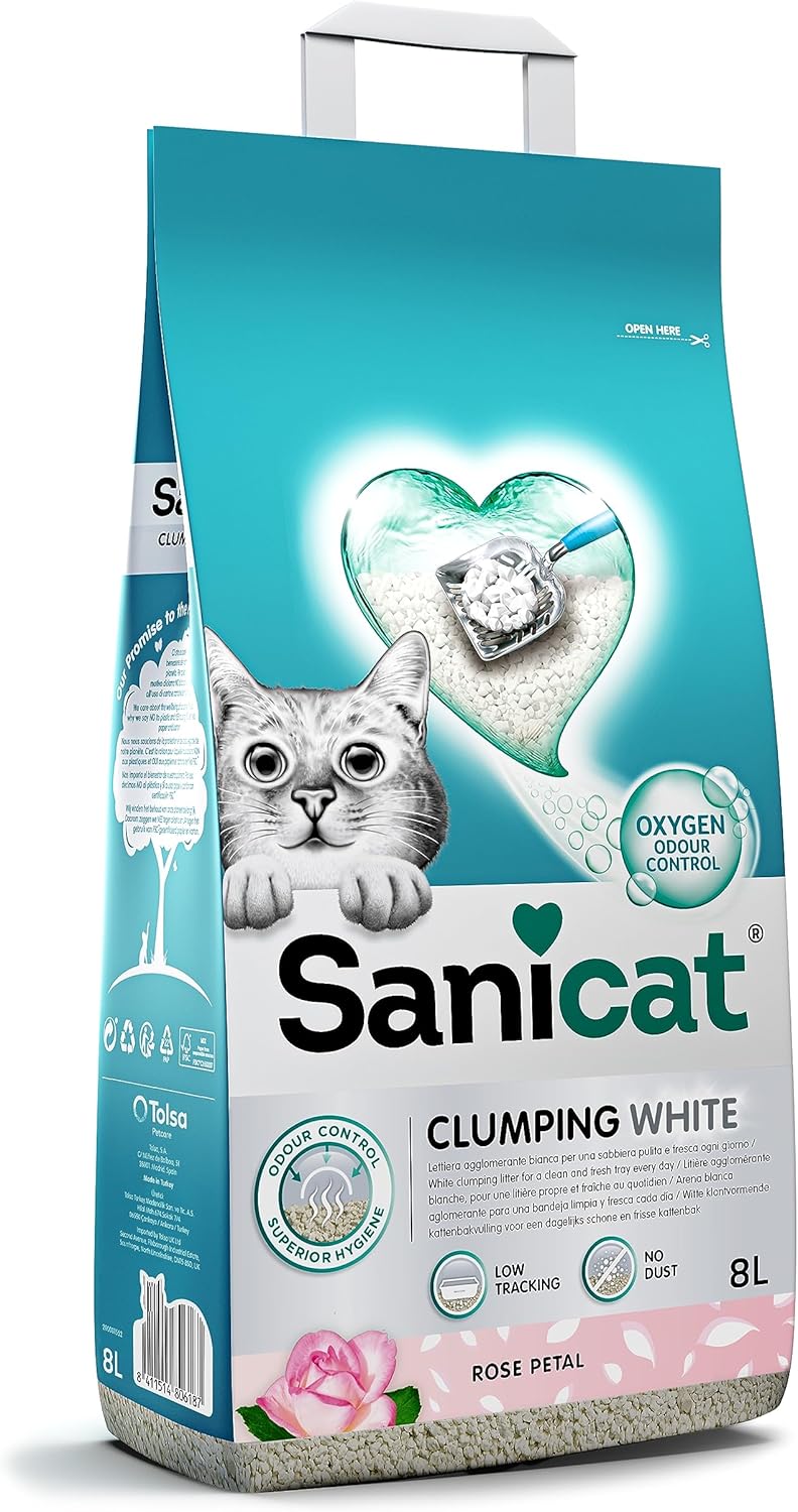 Detalle de Sanicat Lettiera per gatti agglomerante bianca all’aroma di petali di rosa – 8 L