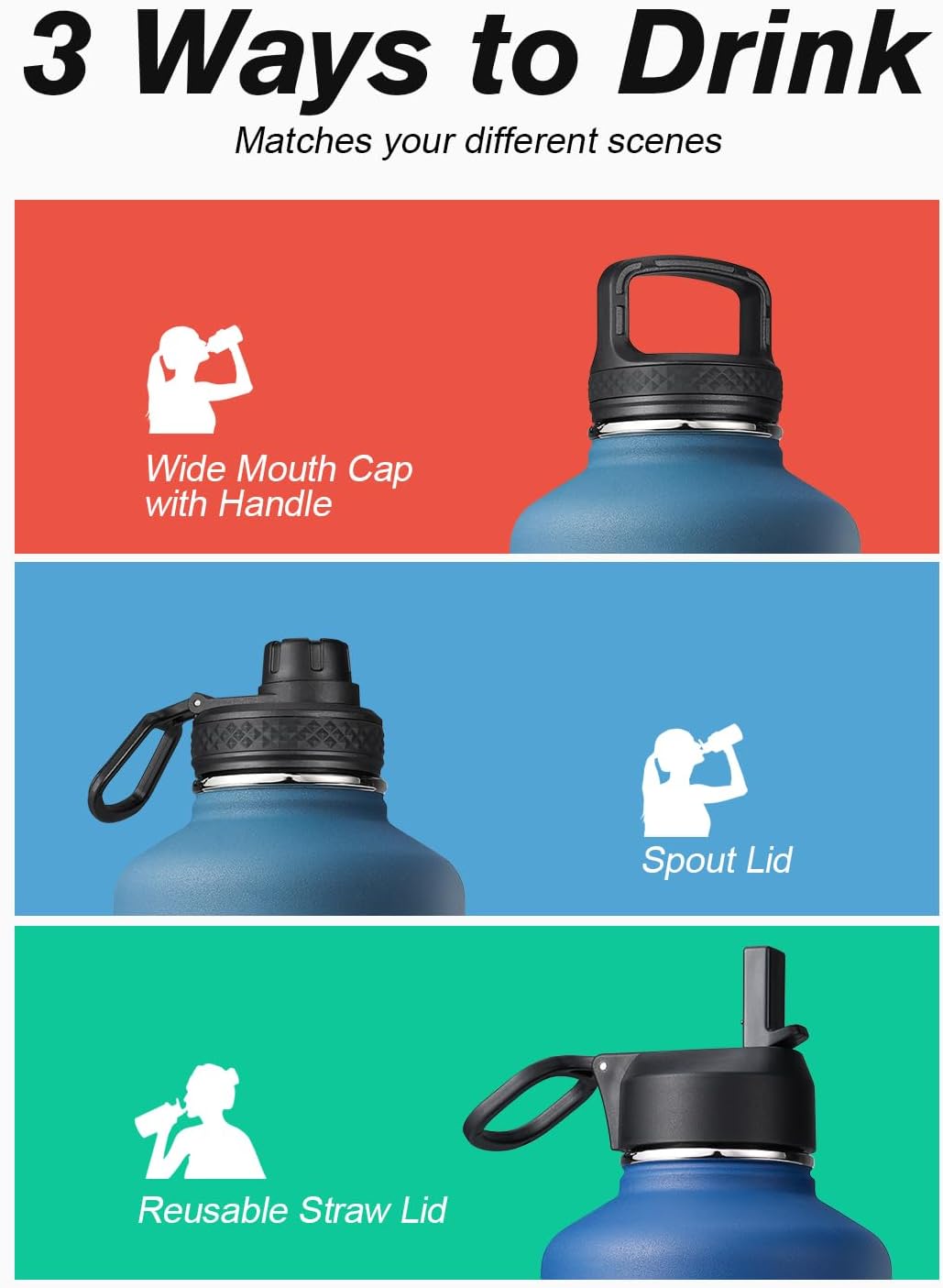 Thumbnail 4 de Coolflask Insulated Water Bottle 2L with 3 Lids – Navy Black Gradient