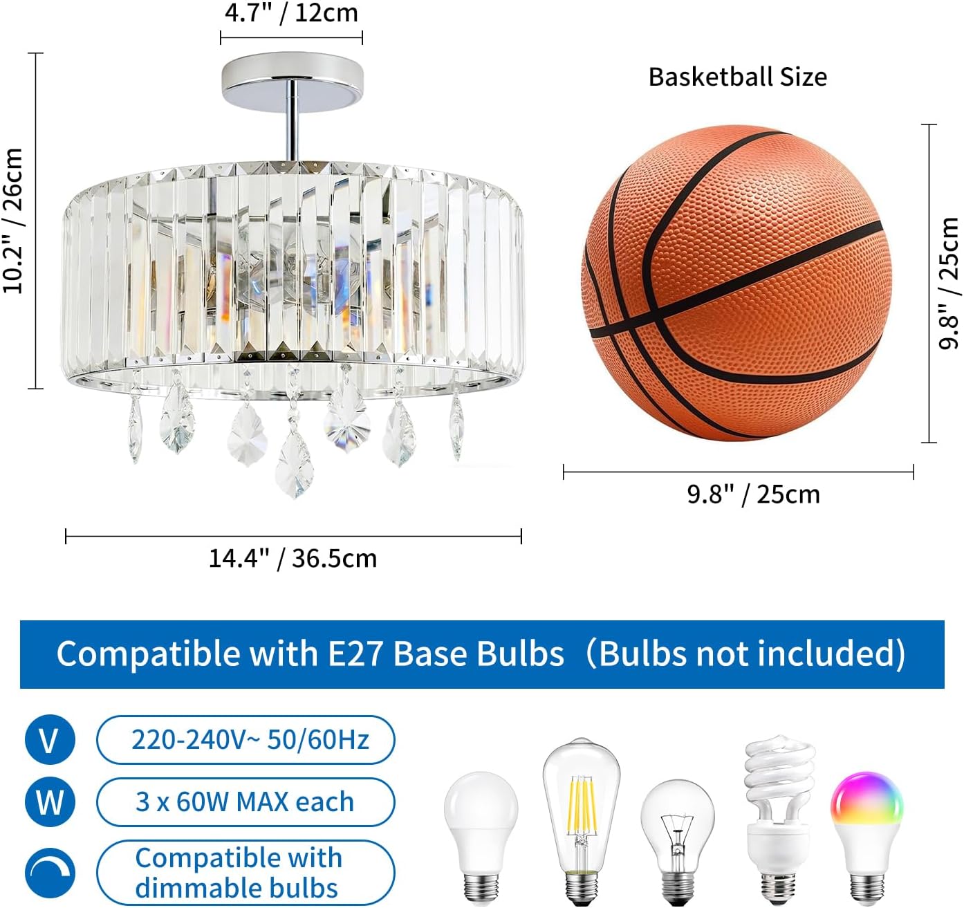 Detalle de ANWIO Chandelier Lampshade in Silver for E27 Ceiling Fittings