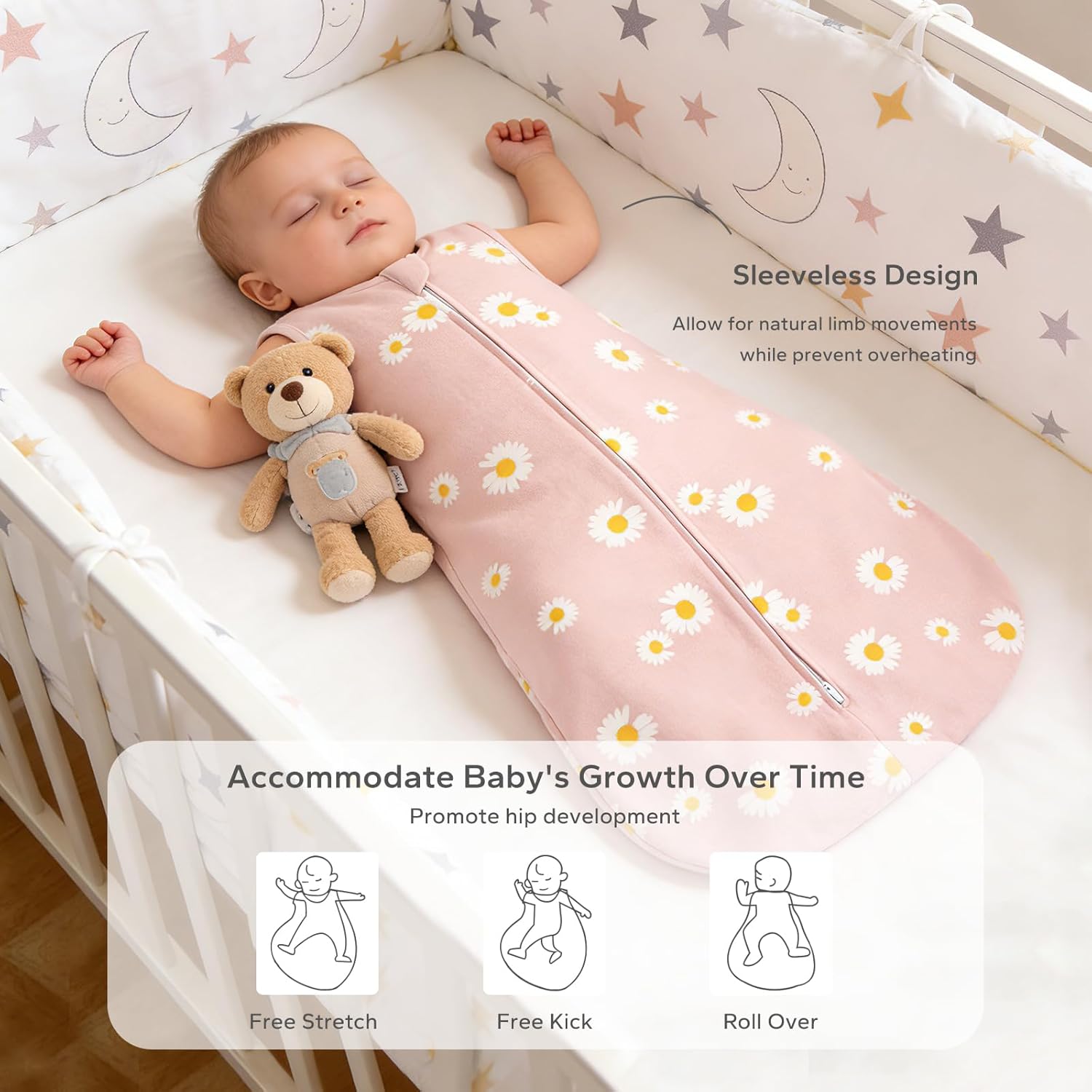 Detalle de LILBESTIE Baby Sleeping Bag 0.5 Tog 6-12 Months – 100% Cotton, Lightweight Summer Sleep Sack (Pink Flower)